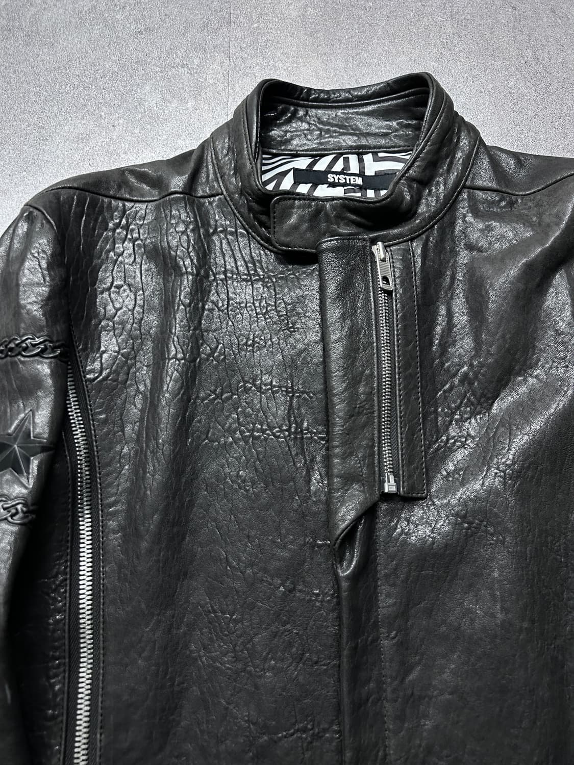 시스템 옴므 스타 엠보싱 풀 지퍼 램스킨 자켓 상품이미지5