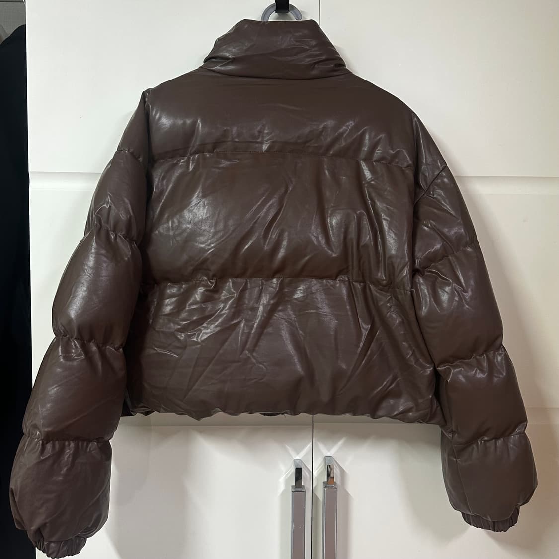 우먼 브라운 레더 크롭 패딩 상품이미지2