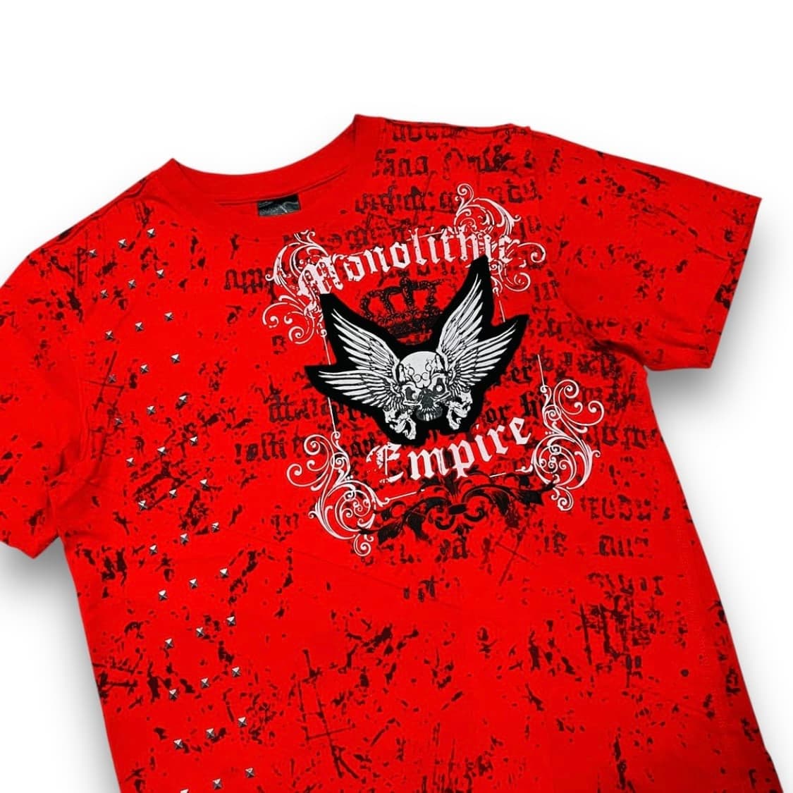 펑크 로우 블루 엠파이어 스컬 스터드 레드 반팔 티셔츠 상품이미지4