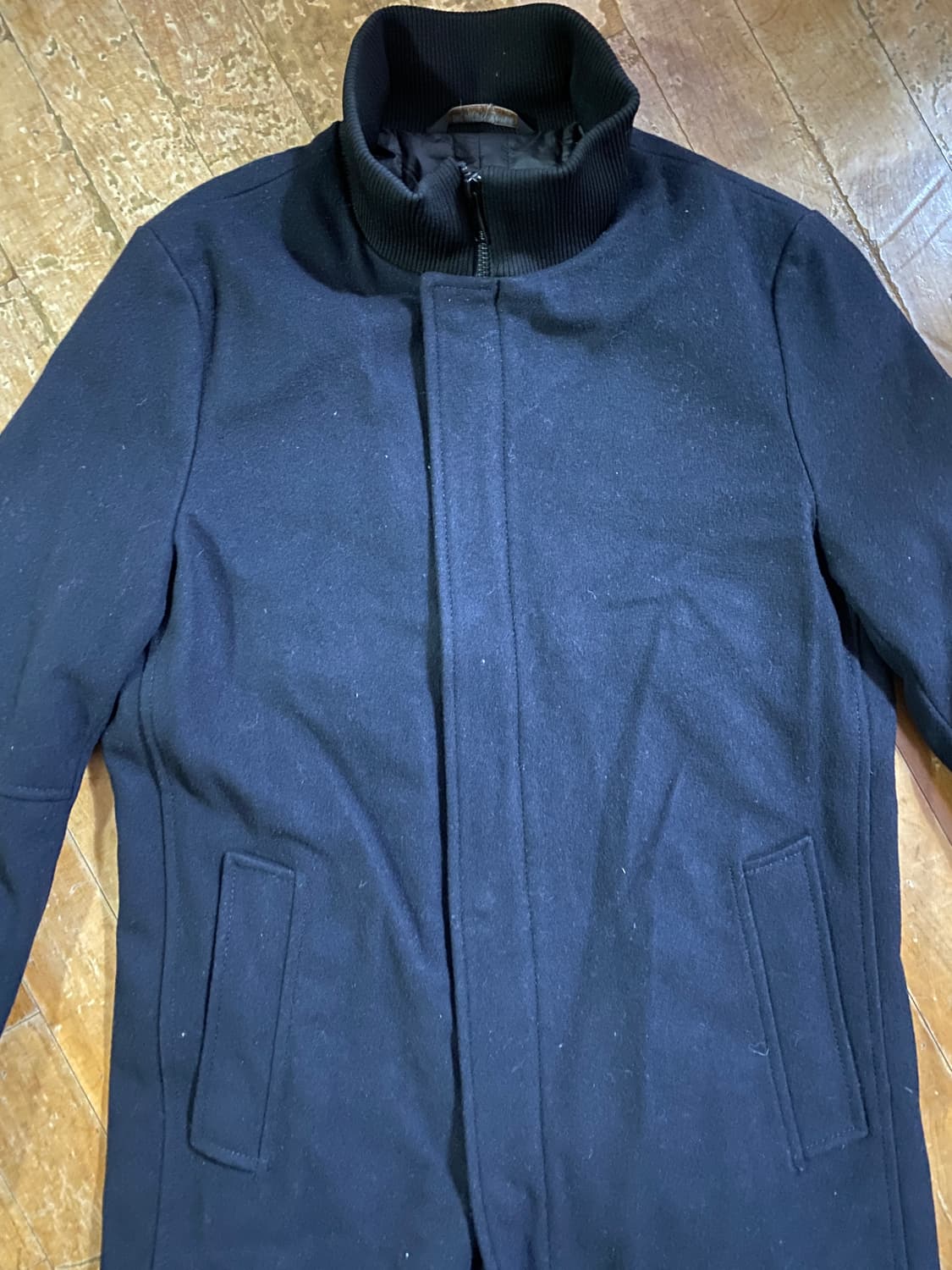 자라 맨 블랙 울 혼방 코트 L (100) 상품이미지2