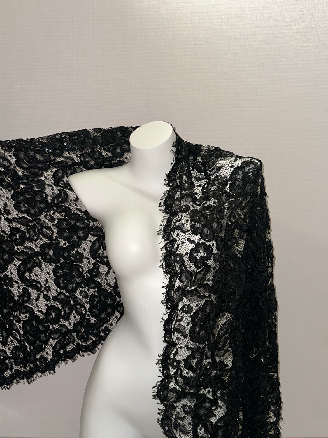 빈티지 블랙 스팽글 플라워 태슬 머플러 상품이미지4