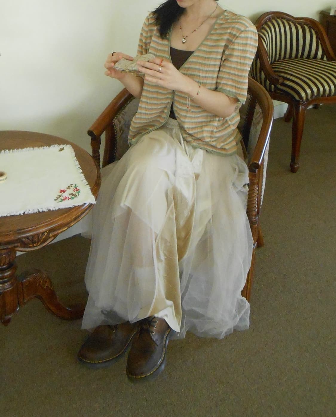 베이지 벨벳 뮤즈 플레어 스커트 상품이미지1