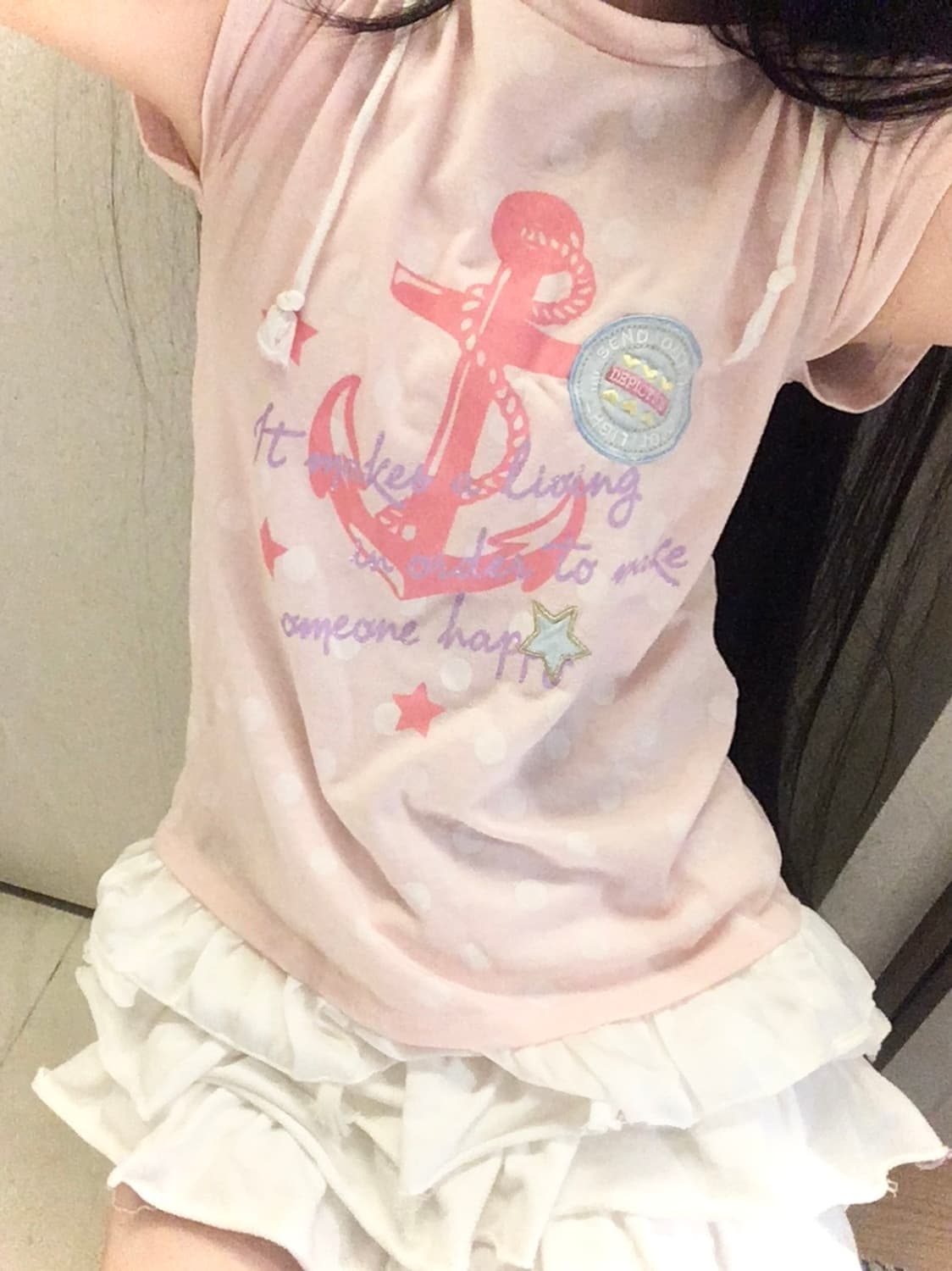 연핑크 도트 닻 별 후드 티셔츠 조지후쿠 히메갸루 땡땡이 모리걸 상품이미지4