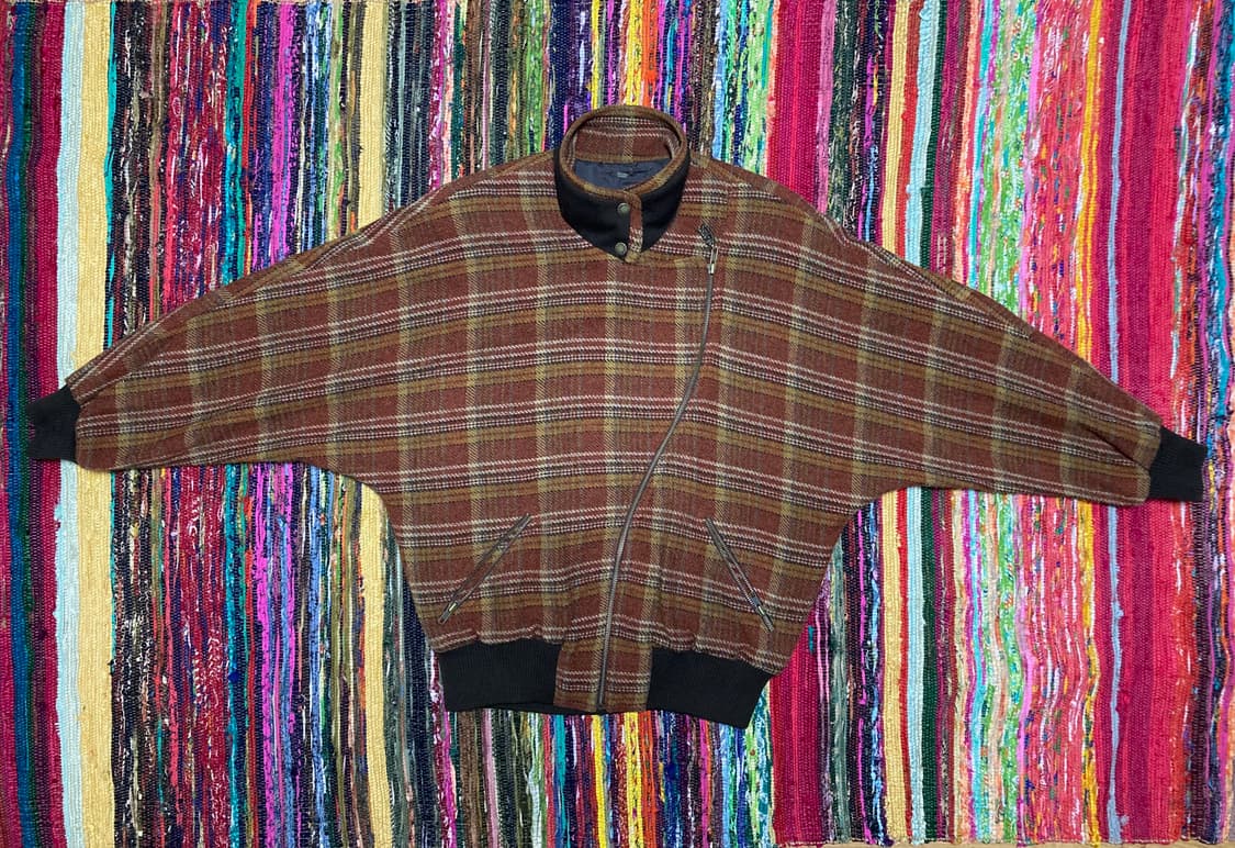 일본빈티지 울 체크 크롭 봄버 자켓 (비대칭 지퍼) 상품이미지4