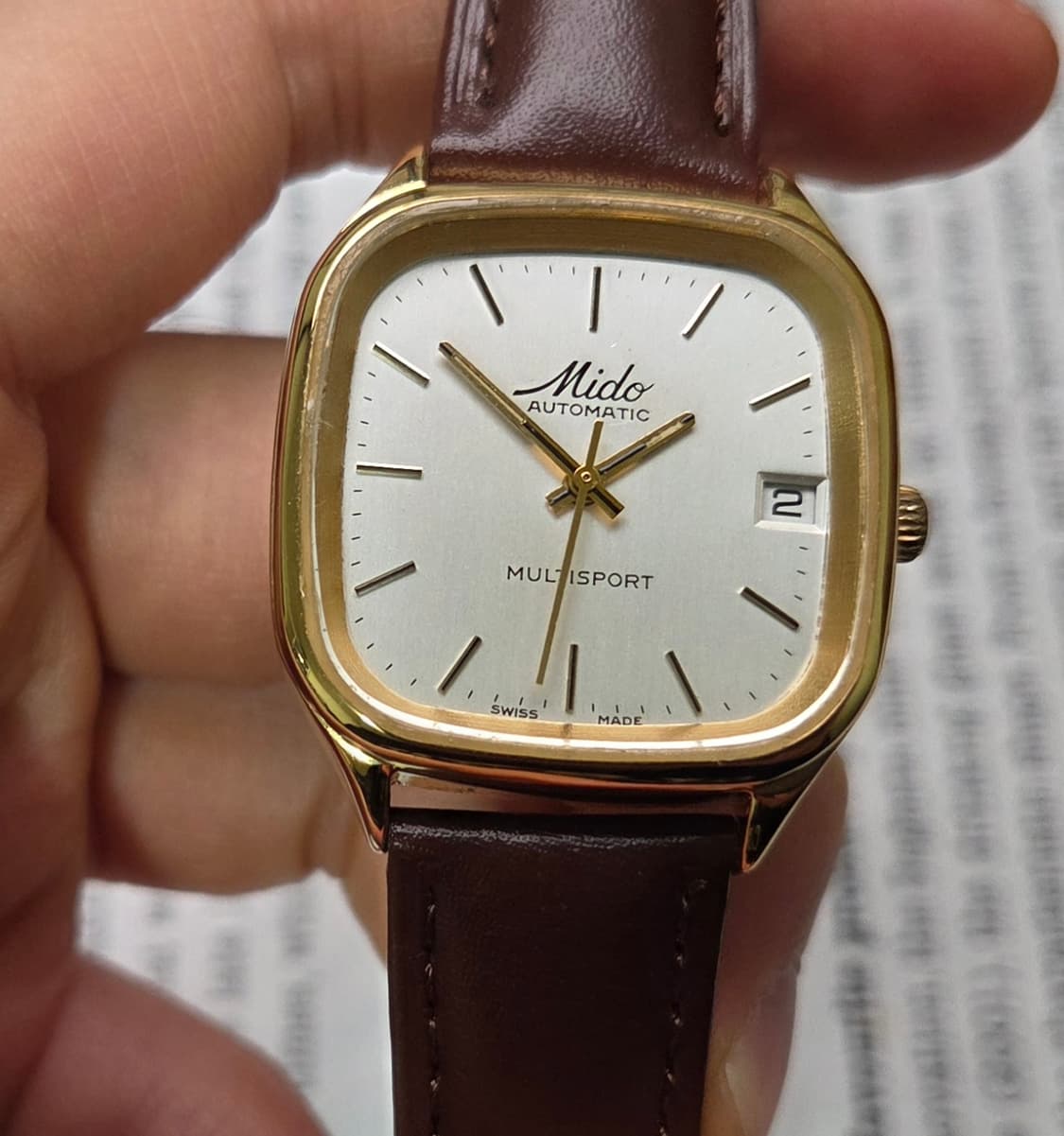 레어] 빈티지 미도(MIDO) 멀티스포트 사각탱크 실버판 필기체로고 오토 상품이미지2