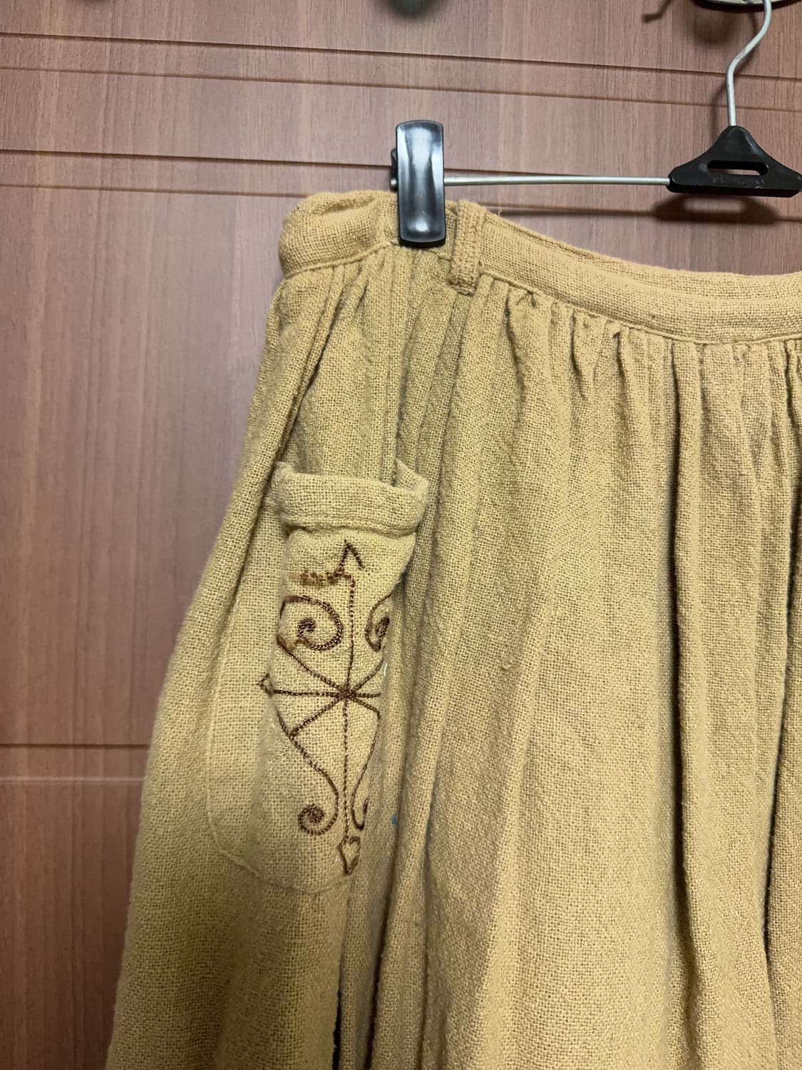 모리걸 하구미 히피 에스닉 일본 빈티지 베이지 브라운 자수 롱 스커트 상품이미지2