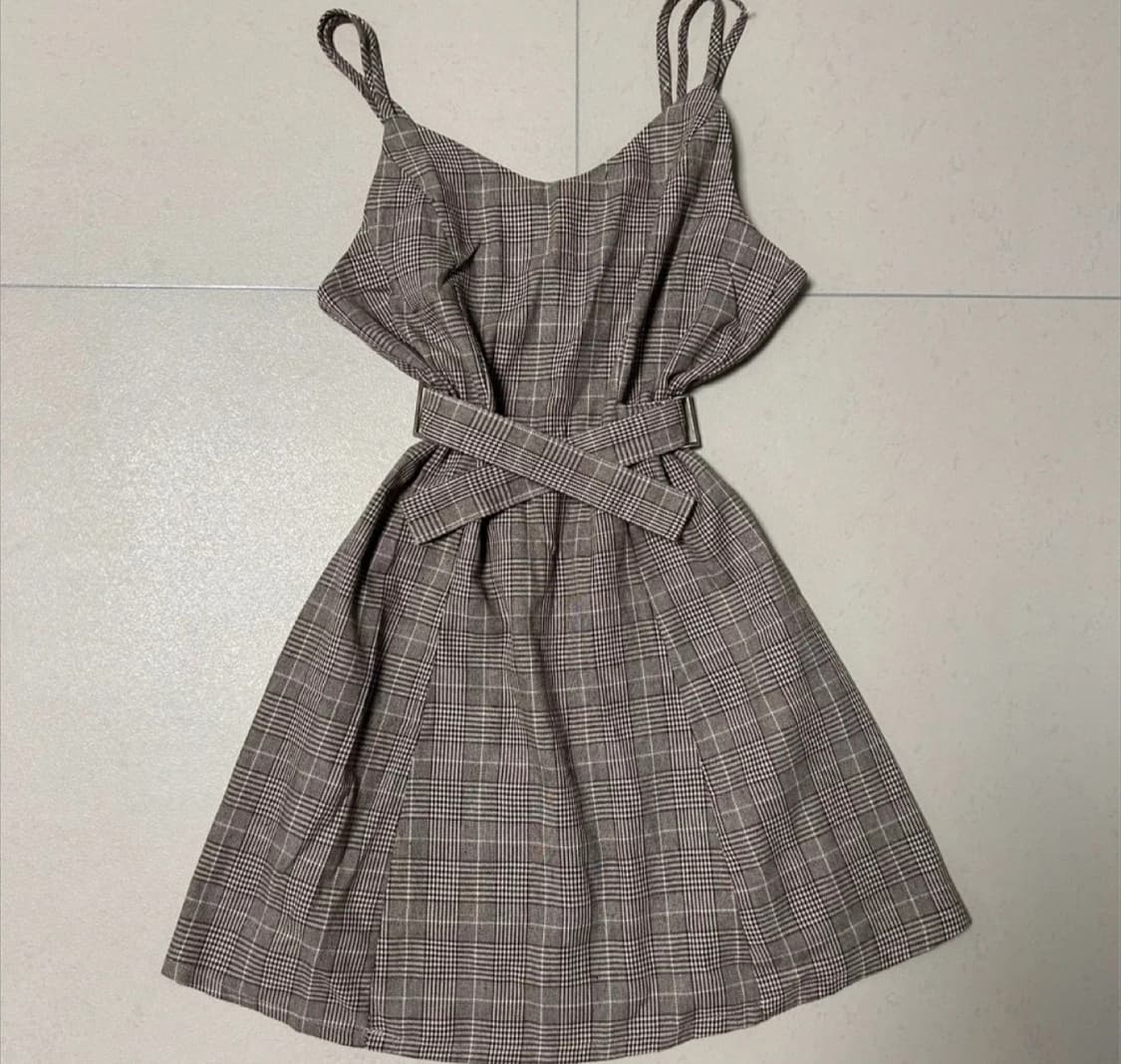 빈티지 체크 브라운 미니 원피스 상품이미지1