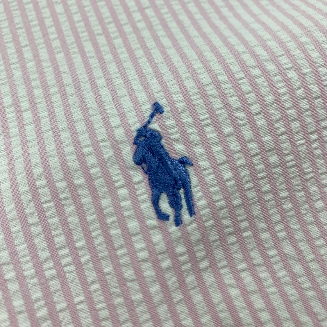 폴로 랄프로렌 포니로고 커스텀핏 시어서커 핑크 스트라이프 하프셔츠 상품이미지3