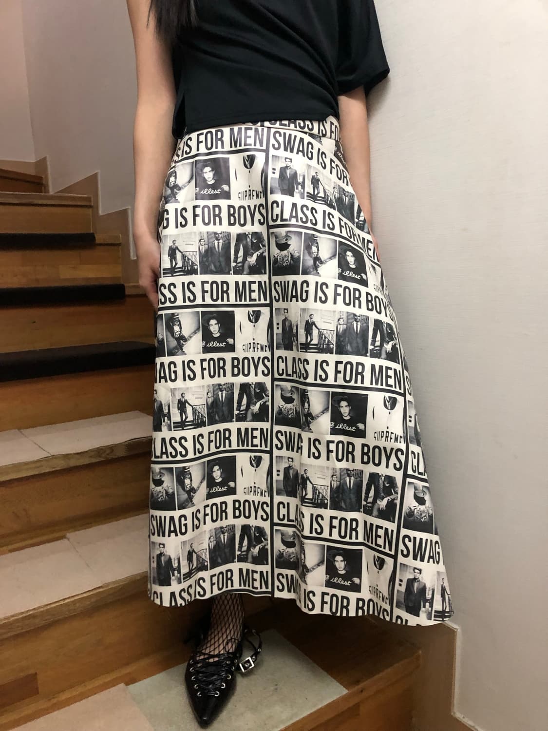 빈티지 뉴스페이퍼 프린팅 롱 스커트 상품이미지2