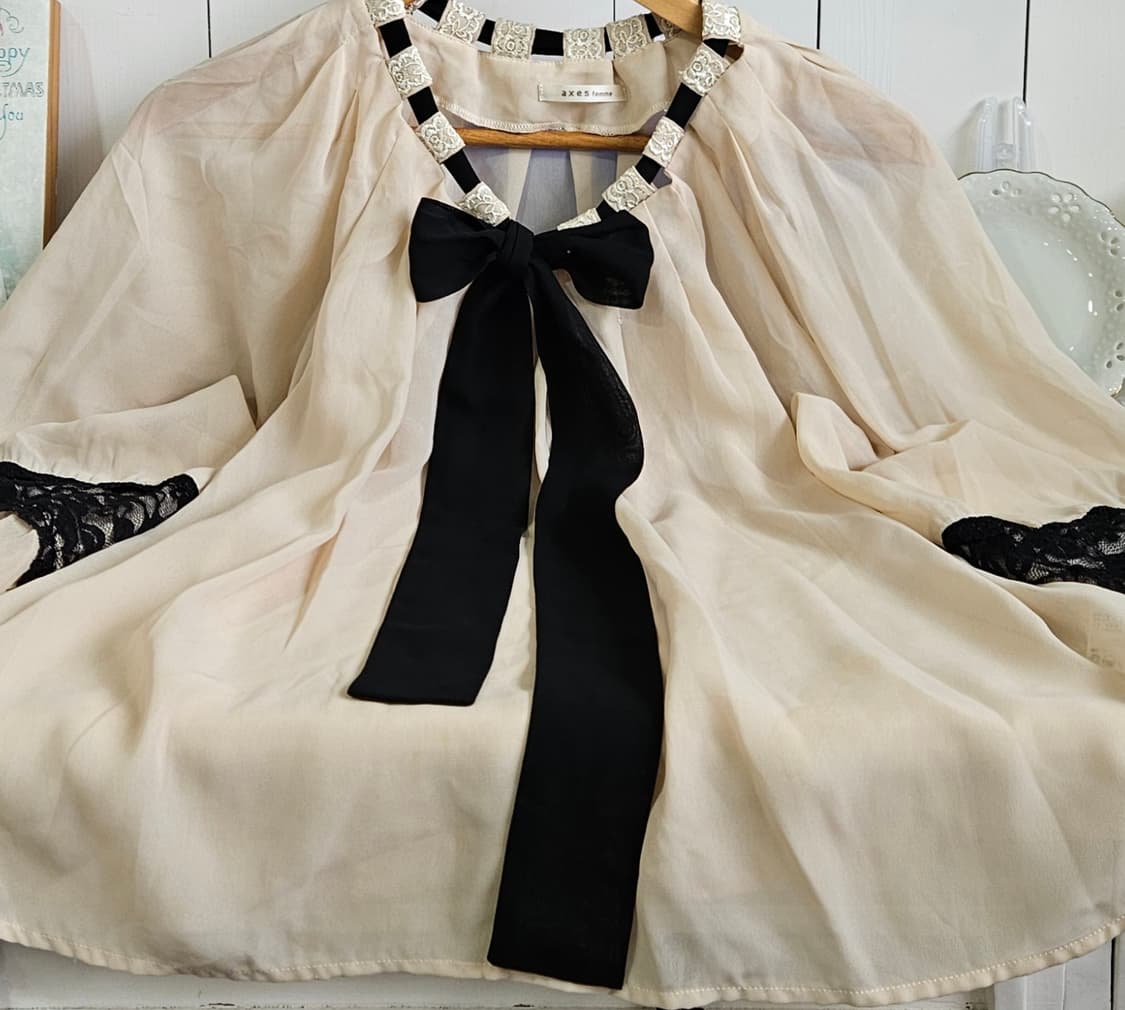 0328(Axes Femme)스트랩 리본 쉬폰 블라우스 상품이미지6