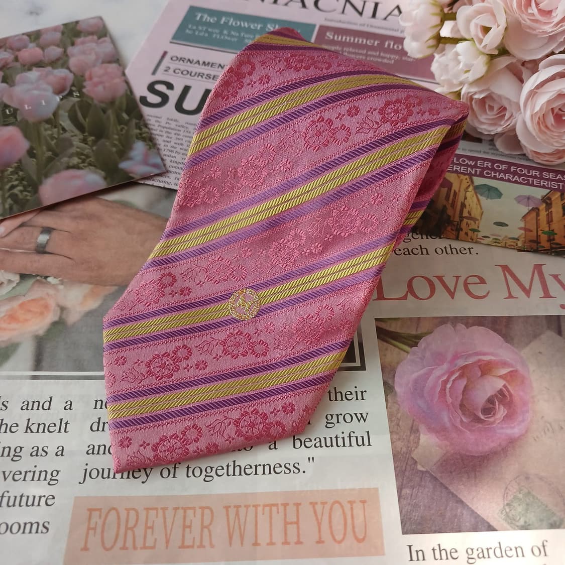 메트로시티 실크 핑크 스트라이프 플로럴 넥타이 9cm A등급 A19094 상품이미지2