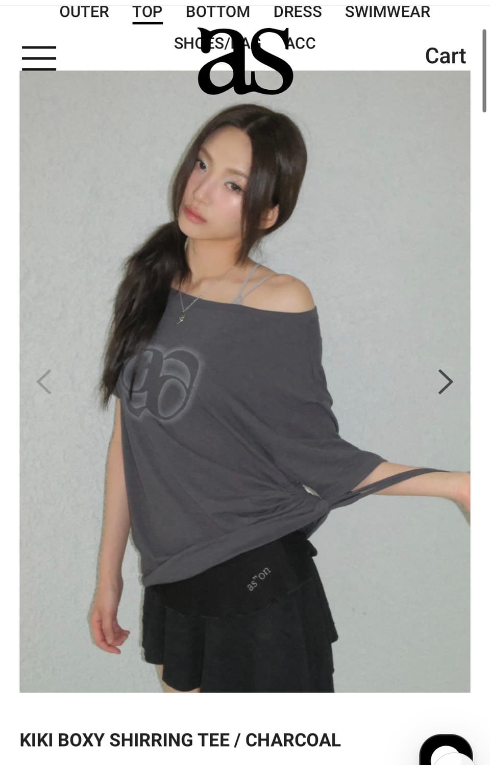 애즈온 kiki boxy shirring tee 오프숄더 원숄더 상품이미지1