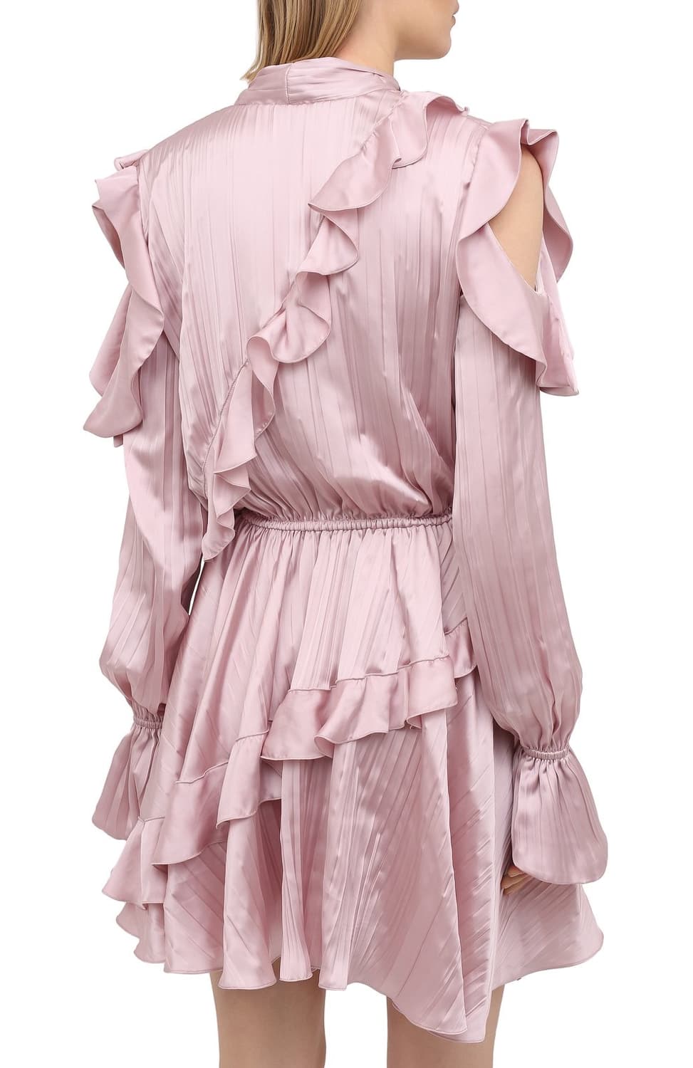 오프화이트 오프숄더 새틴 러플 원피스 상품이미지3