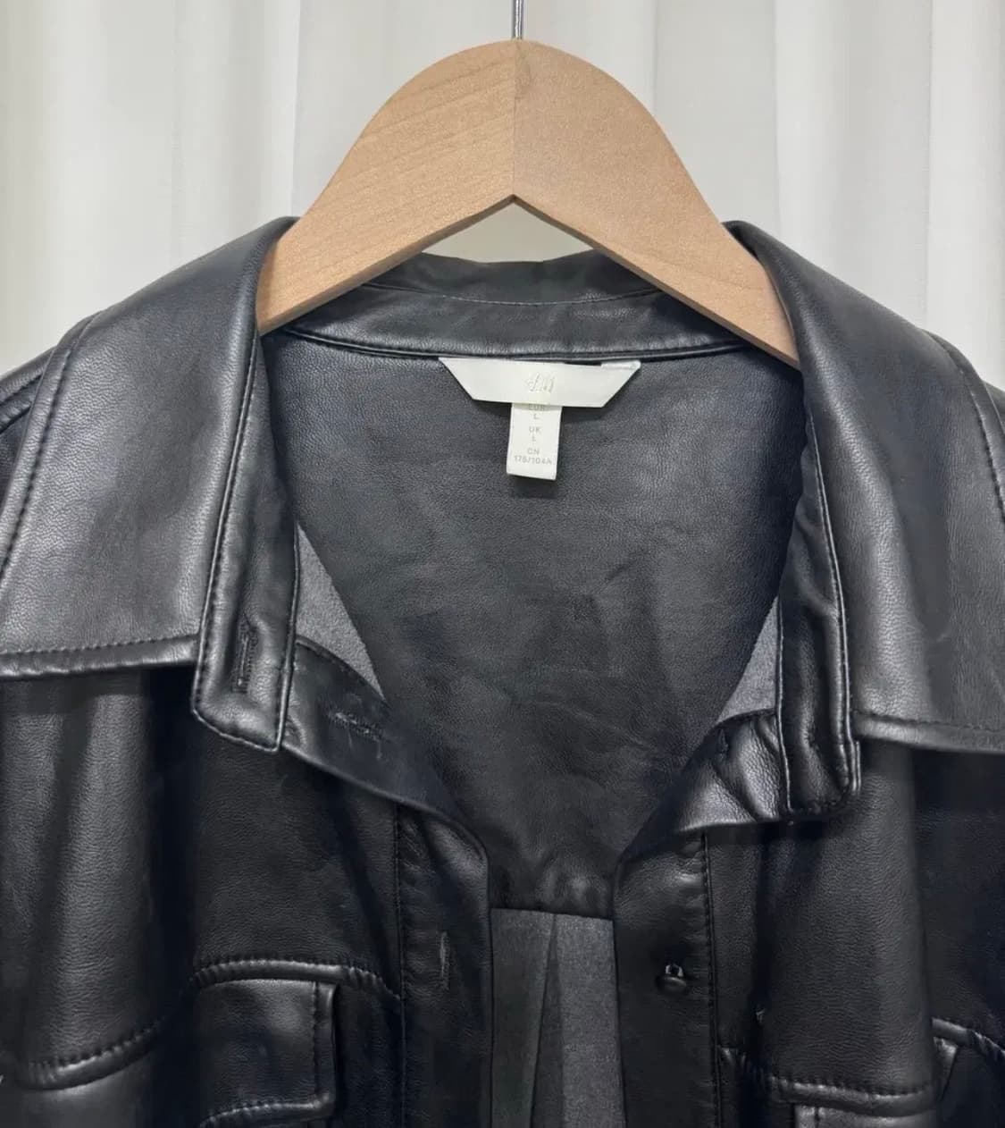 H&M 블랙 레더 셔츠형 롱 자켓 ops 상품이미지6