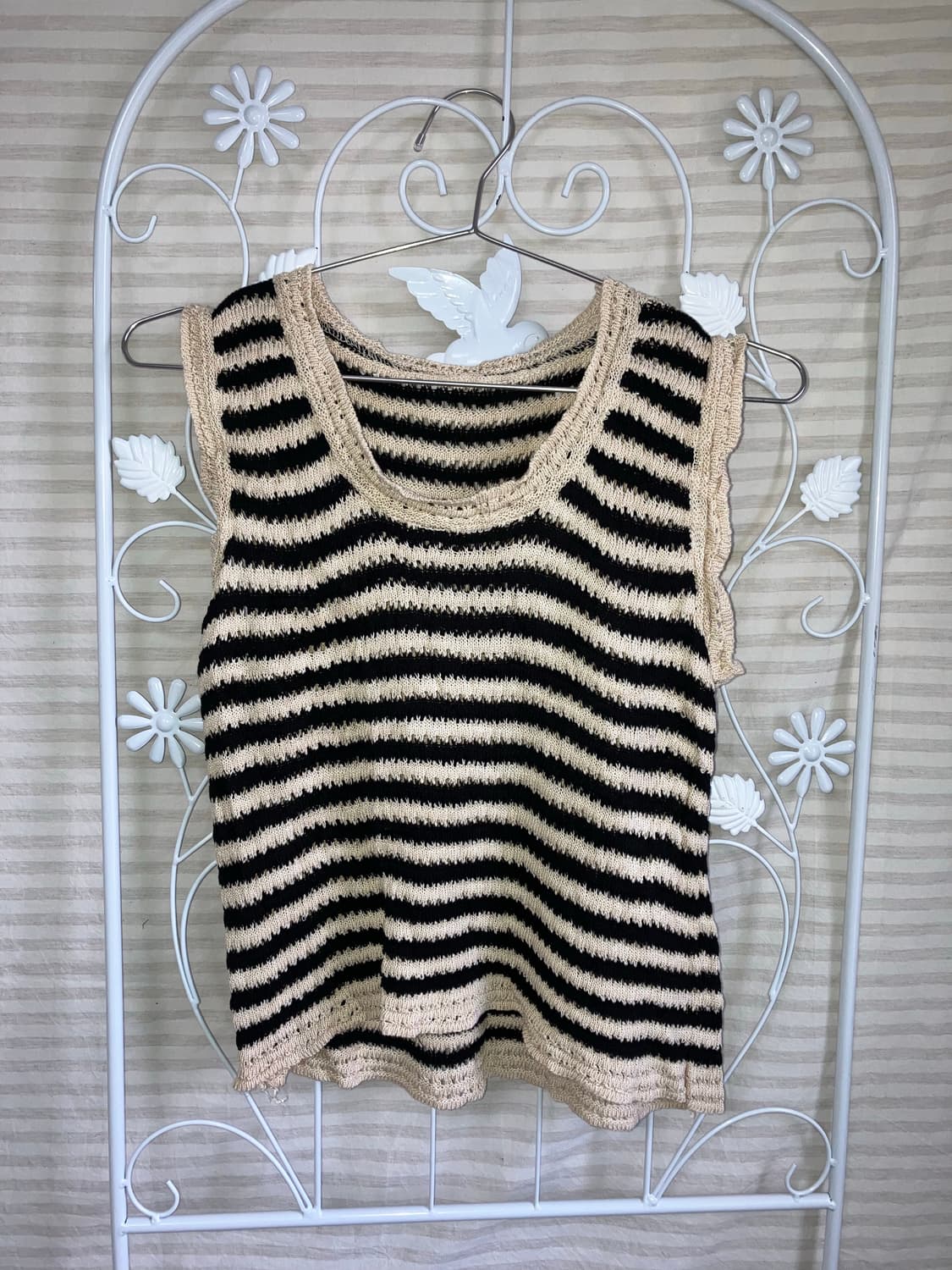 jpn vintage 아이보리 블랙 스트라이프 니트 조끼 y2k 스트릿  상품이미지4