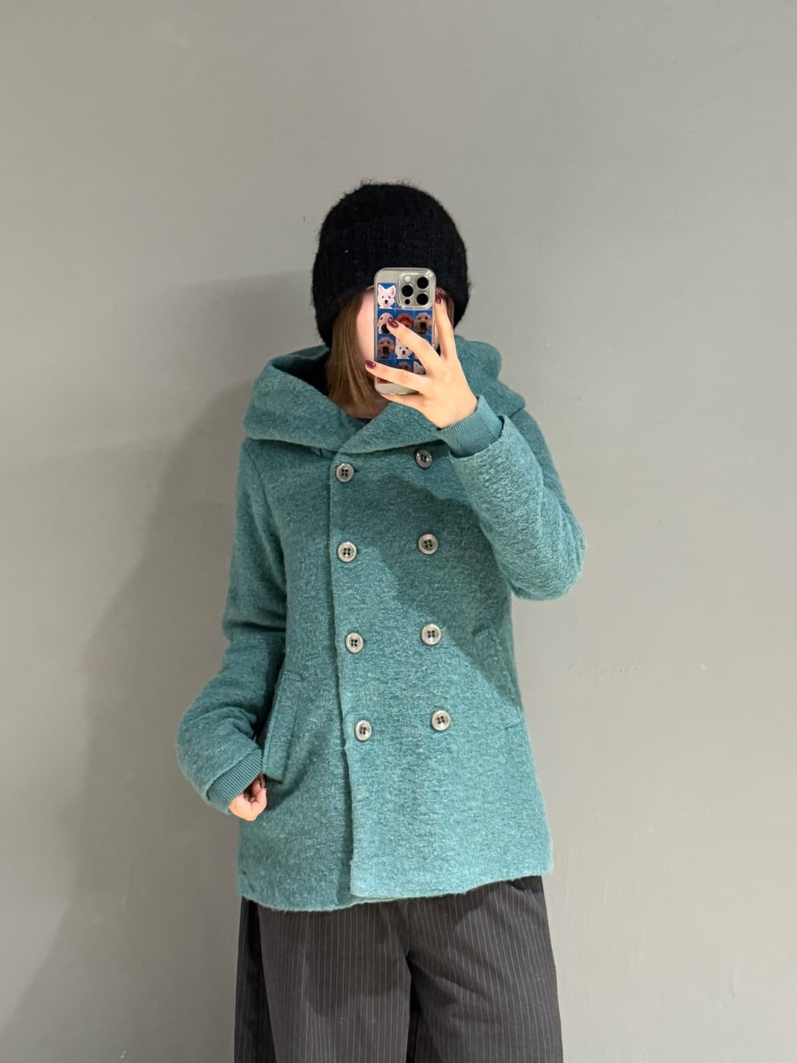 Italy big hood double button point coat 상품이미지2