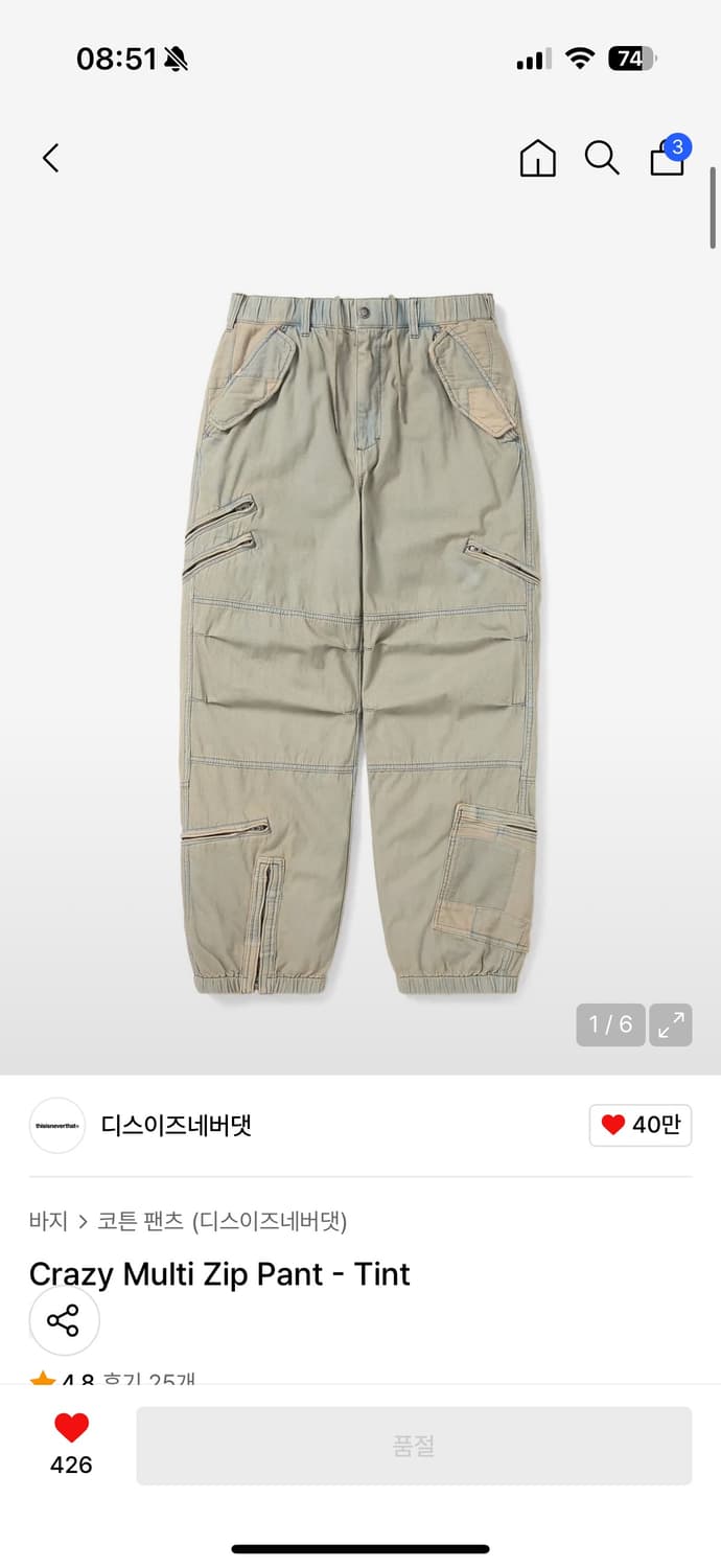 디스이즈네버댓 Crazy Multi Zip Pant-Tint 카고팬츠 상품이미지1