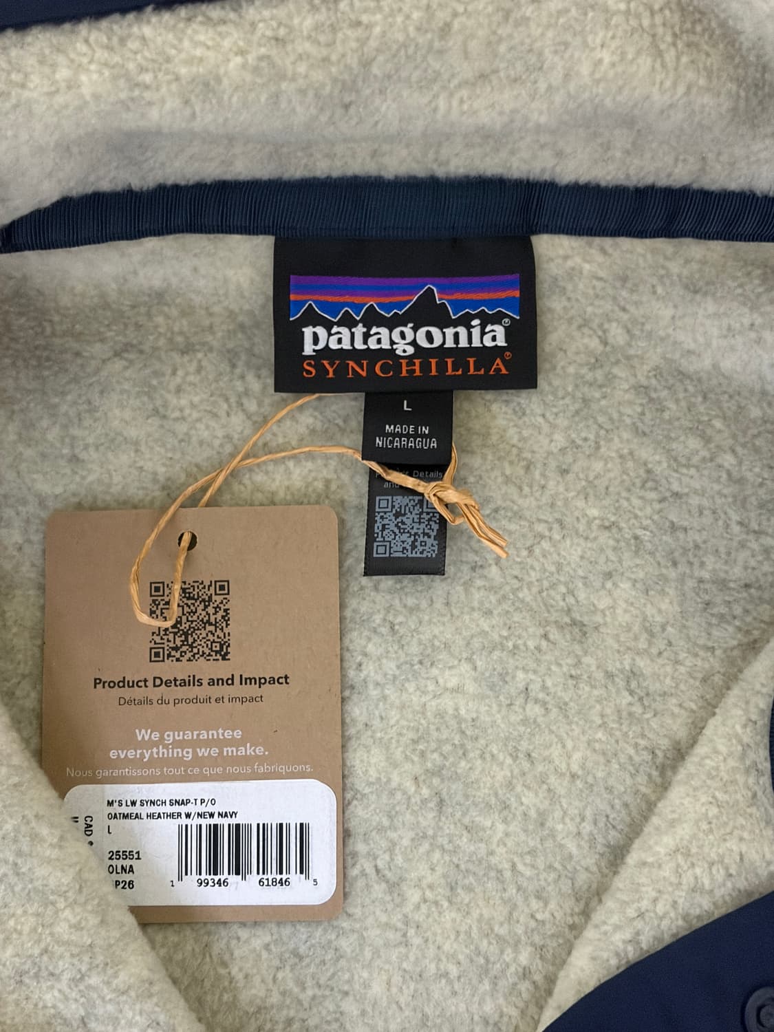 파타고니아 신칠라 오트밀 헤더 L size 새상품 상품이미지3