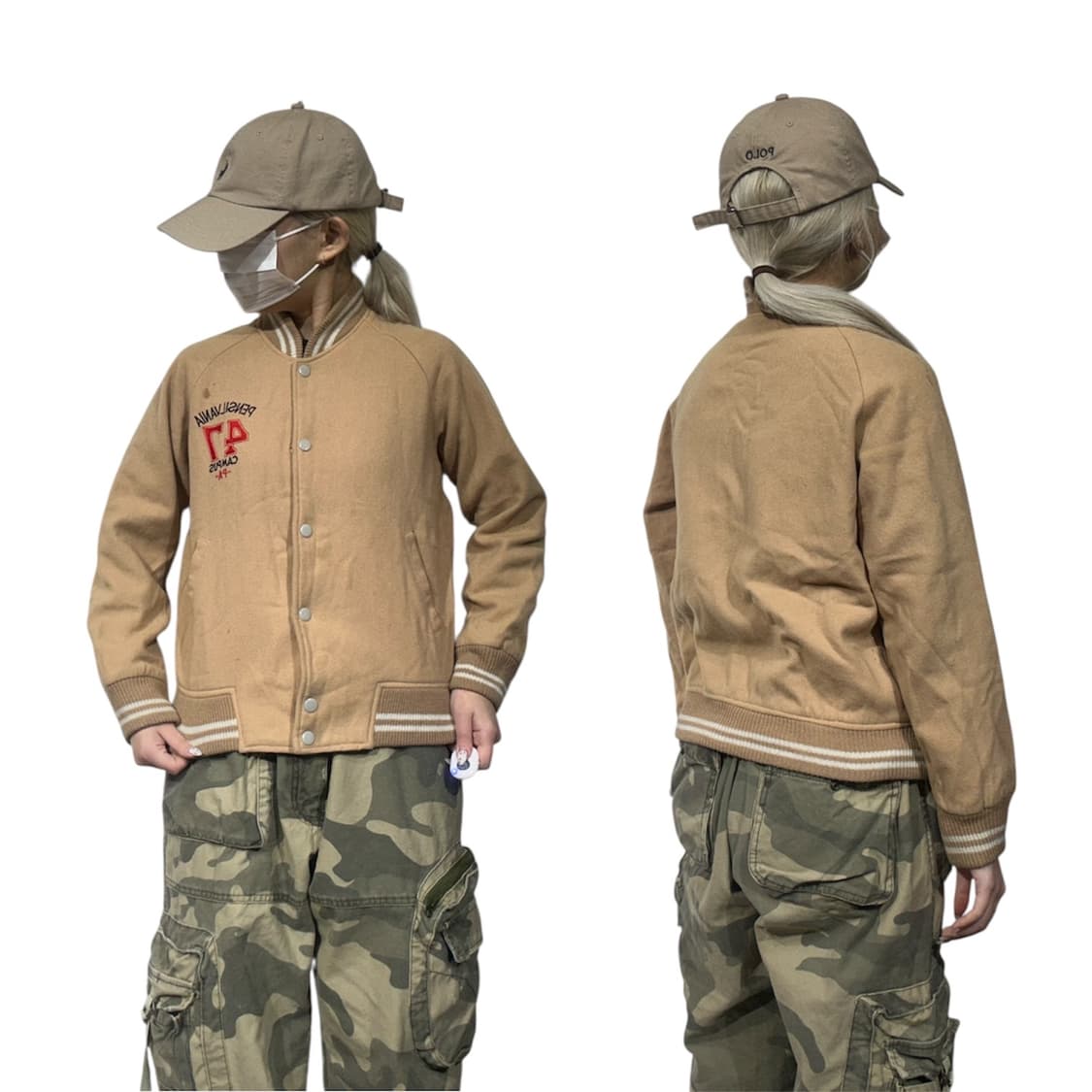 일본 빈티지 베이지 바시티 자켓 상품이미지1