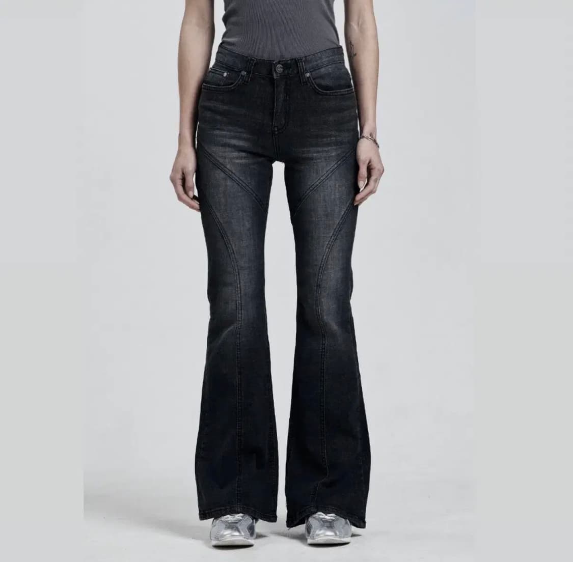 택o)시너진 라인 워싱 데님 팬츠 블랙 M 상품이미지1