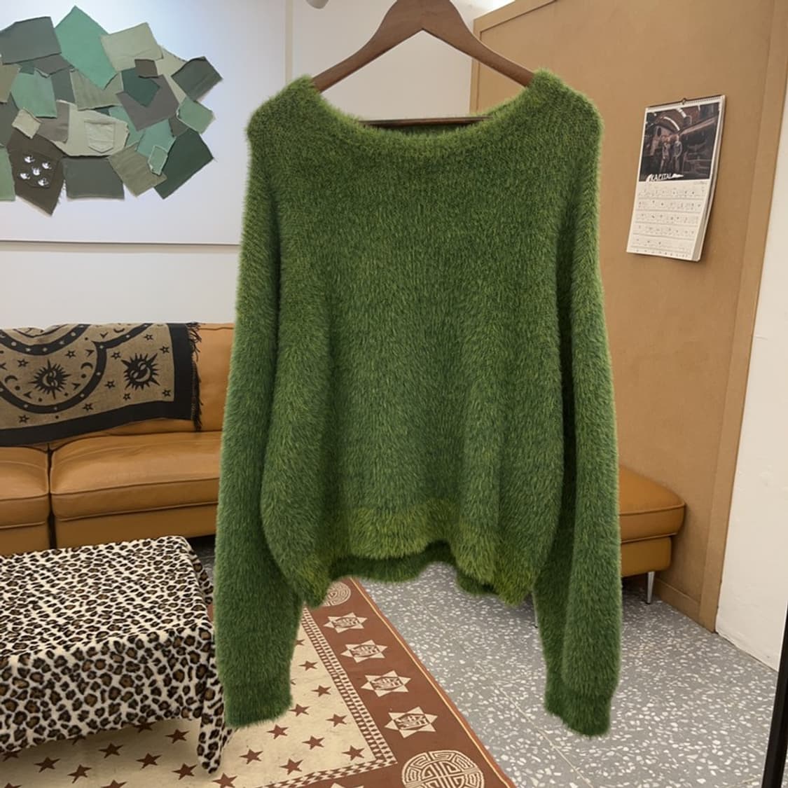 노매뉴얼 캐주얼 오버핏 올리브그린 헤어리 니트 M C09702 상품이미지3