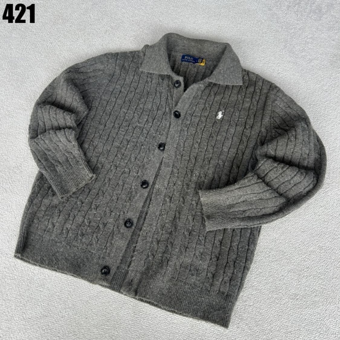 폴로 케이블 니트 가디건 회색  상품이미지1