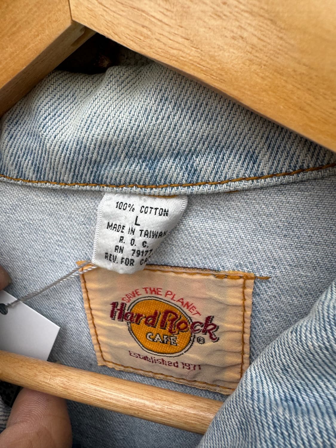90s 하드락카페 보스턴 3세대 연청 데님 트러커 자켓 L 상품이미지6