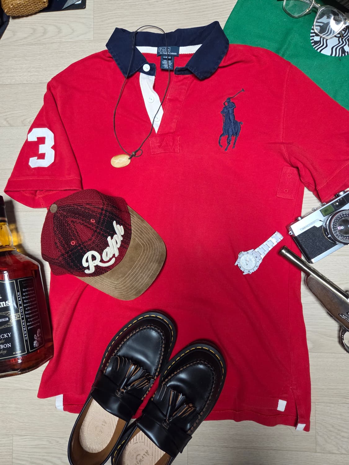 POLO RALPH LAUREN 레드 네이비 반팔 카라티 티셔츠  상품이미지2