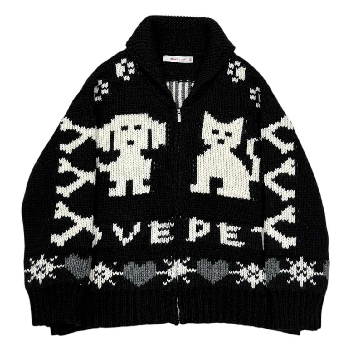 원진스튜디오 캣 픽셀 니트 가디건 블랙 S 상품이미지1