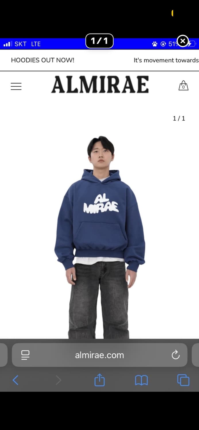 알미래 네이비 크롭 후드티 S 상품이미지1