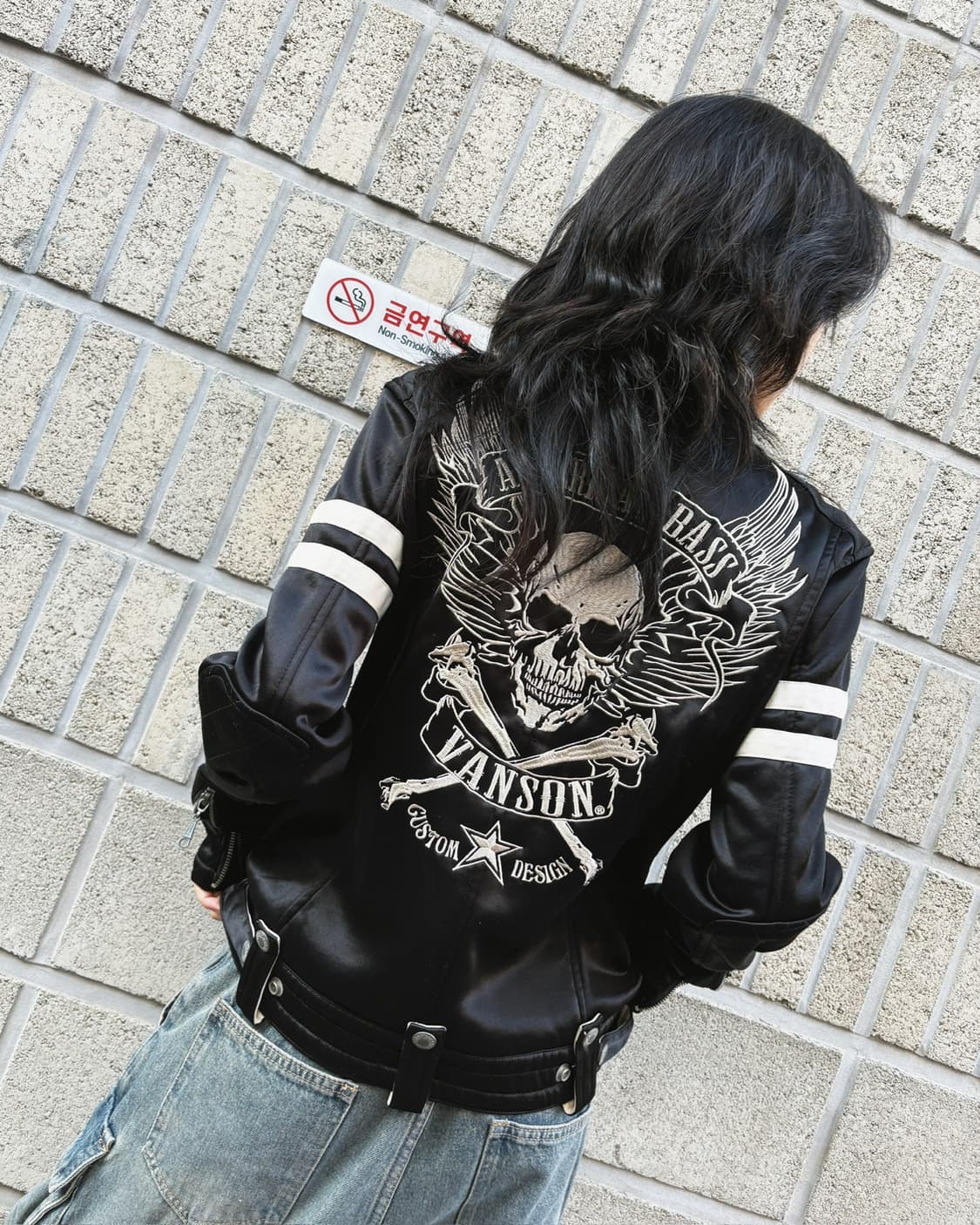 밴슨 스컬 패치 바이커자켓 상품이미지1