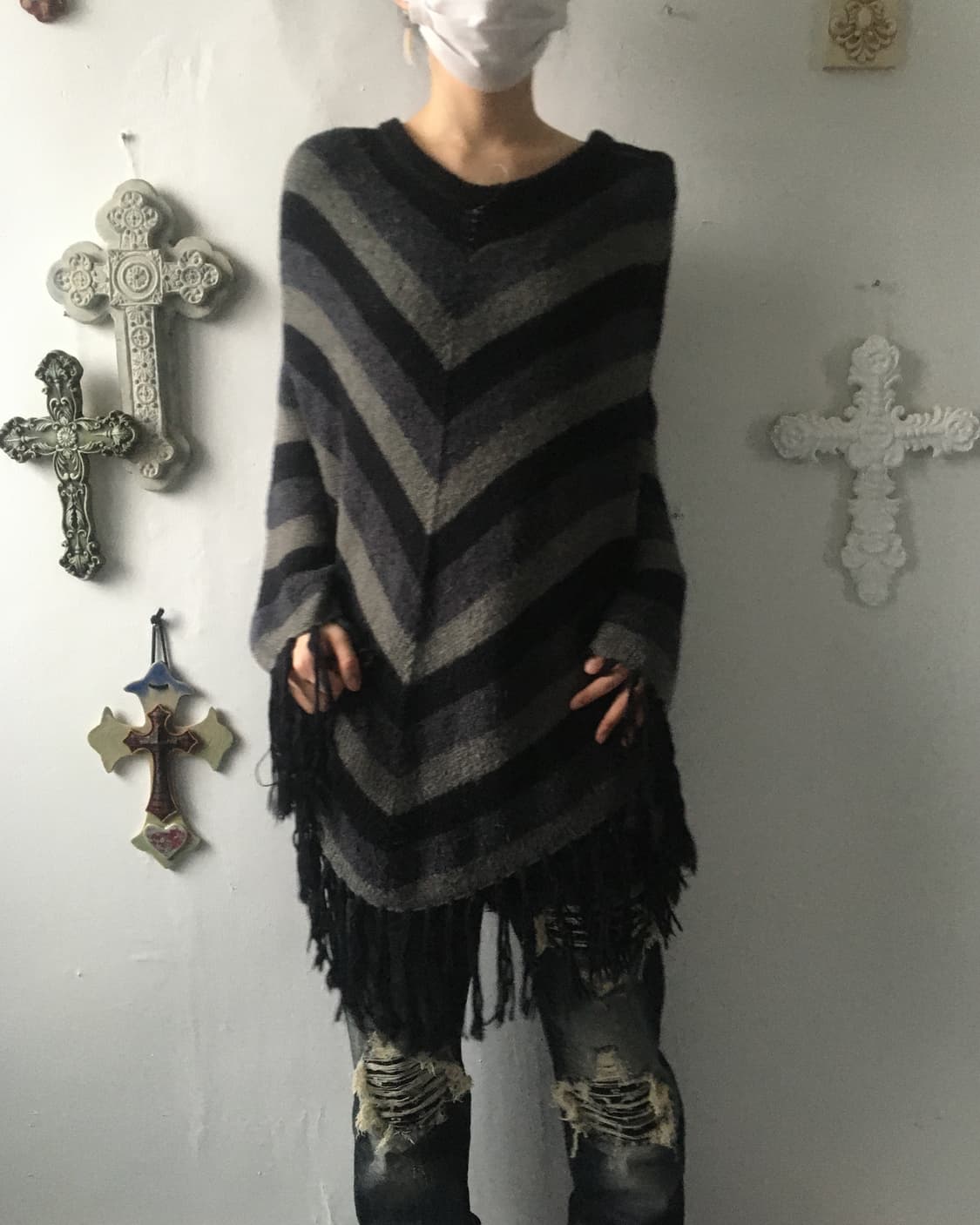 Fringe point pattern cape 상품이미지1