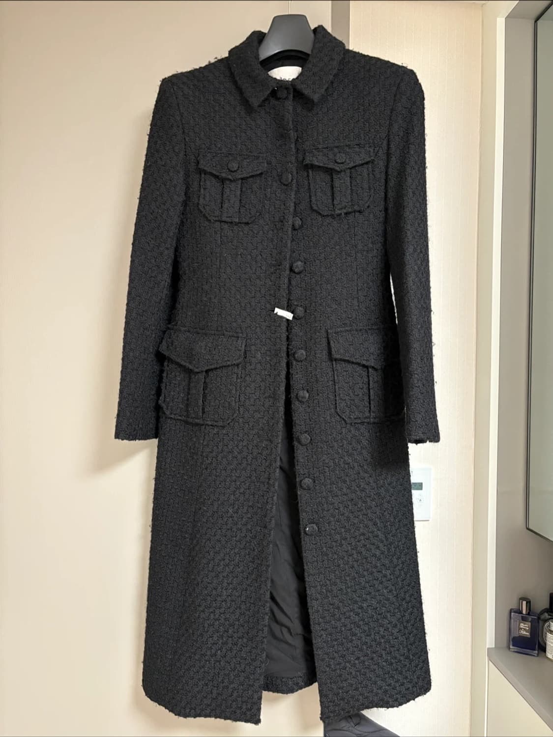 헬더 트위드 롱코트 블랙 S 상품이미지4