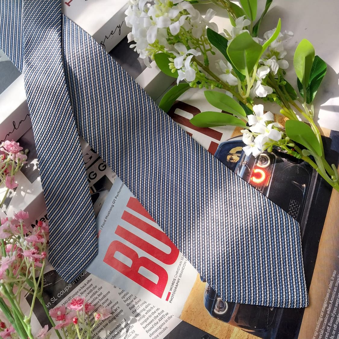 샤르베 실크 블루 스트라이프 넥타이 8.9cm A+등급 K2213 상품이미지3