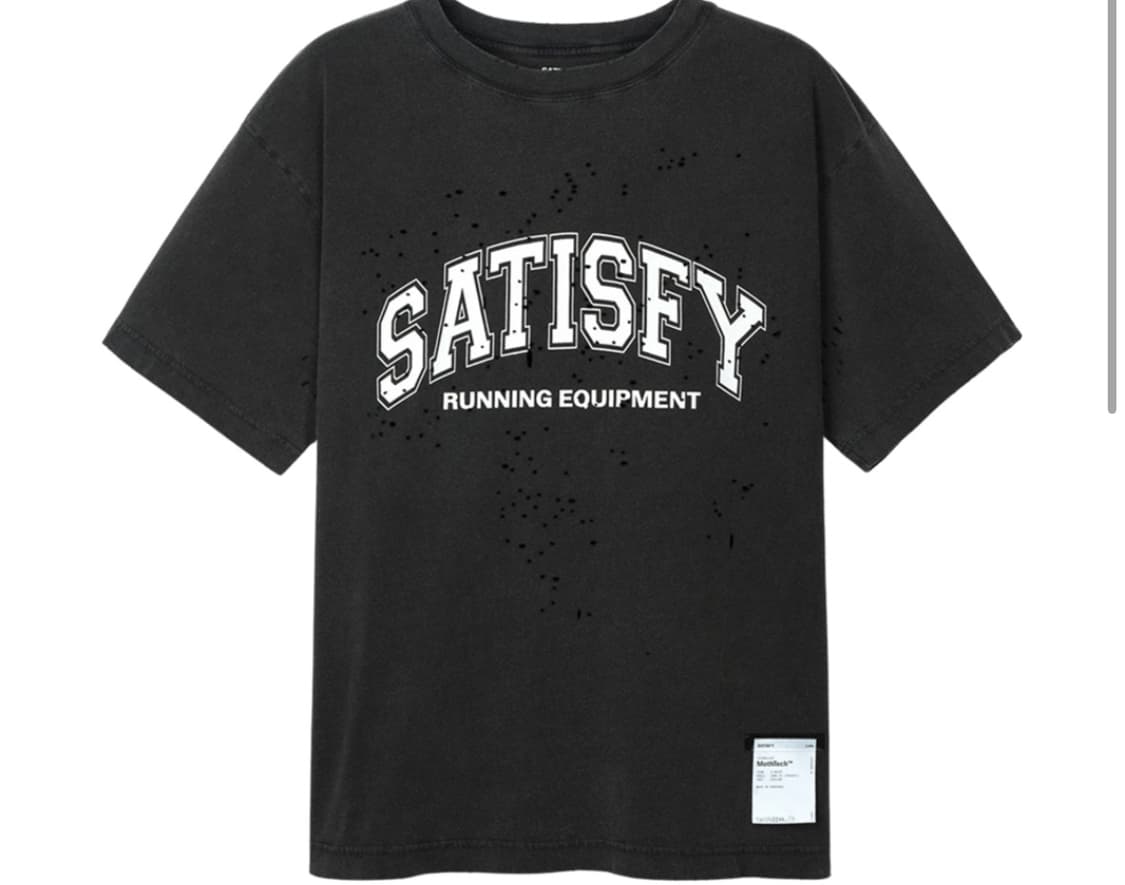 [L] 새티스파이 모스테크 티셔츠 에이즈드 블랙 상품이미지1
