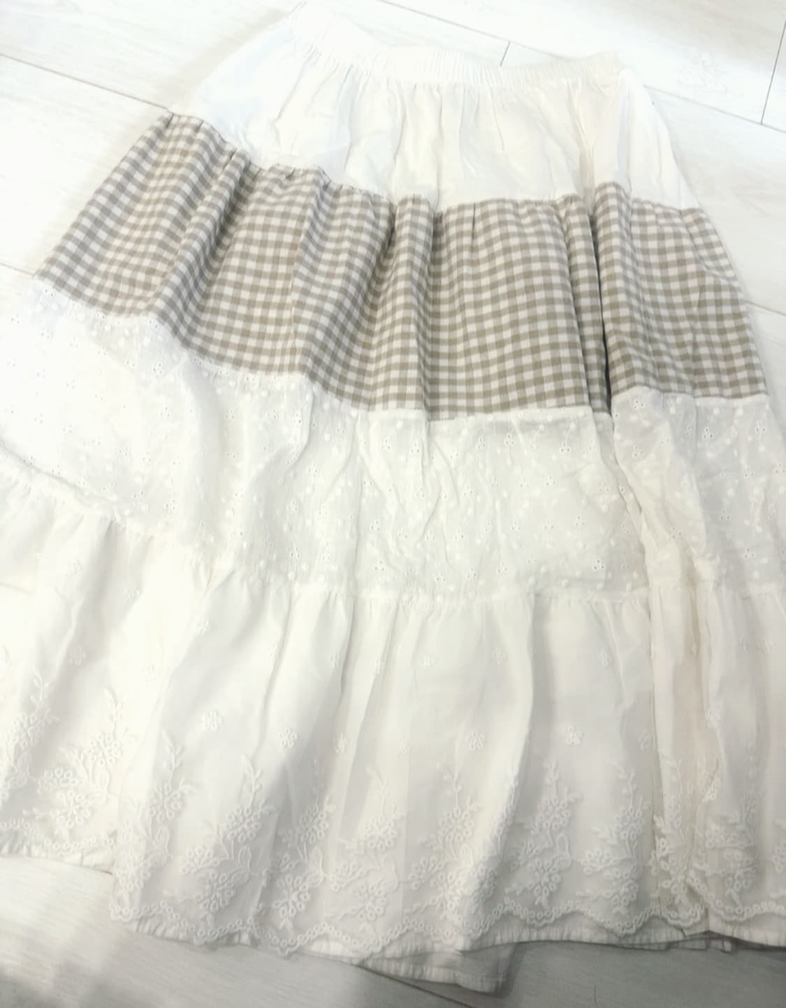 너드모리걸 체크 도트 레이스 롱스커트 상품이미지1