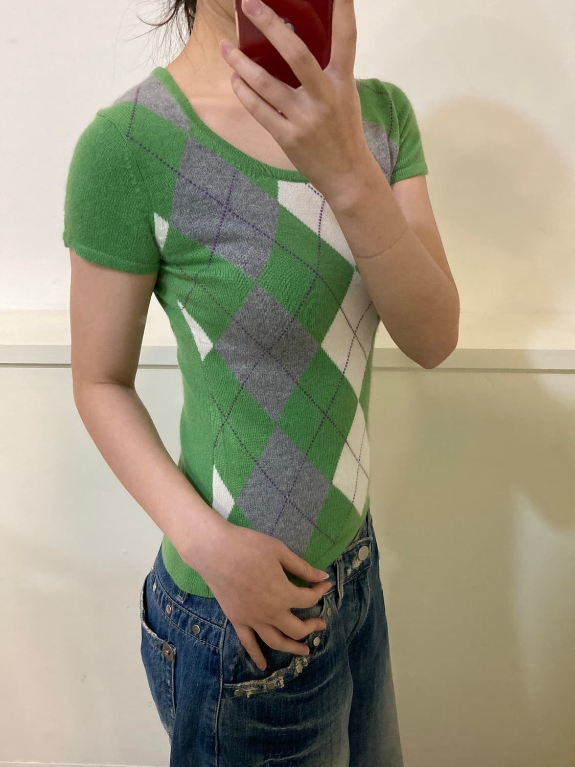 아가일 그린 반팔 니트 상품이미지9