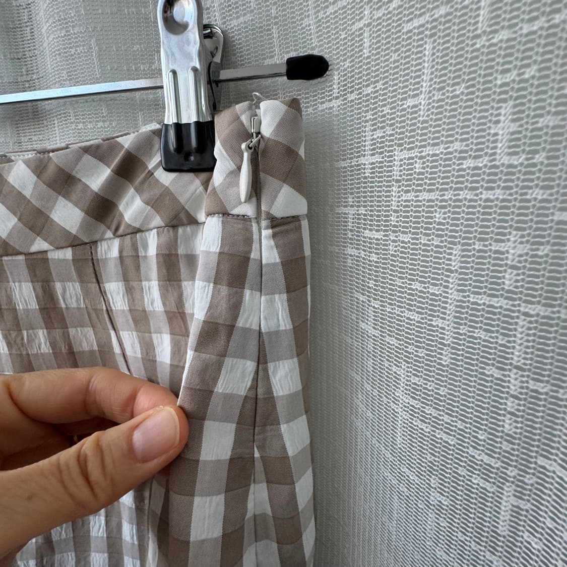 베이지 깅엄체크 롱스커트 프리사이즈 상품이미지6