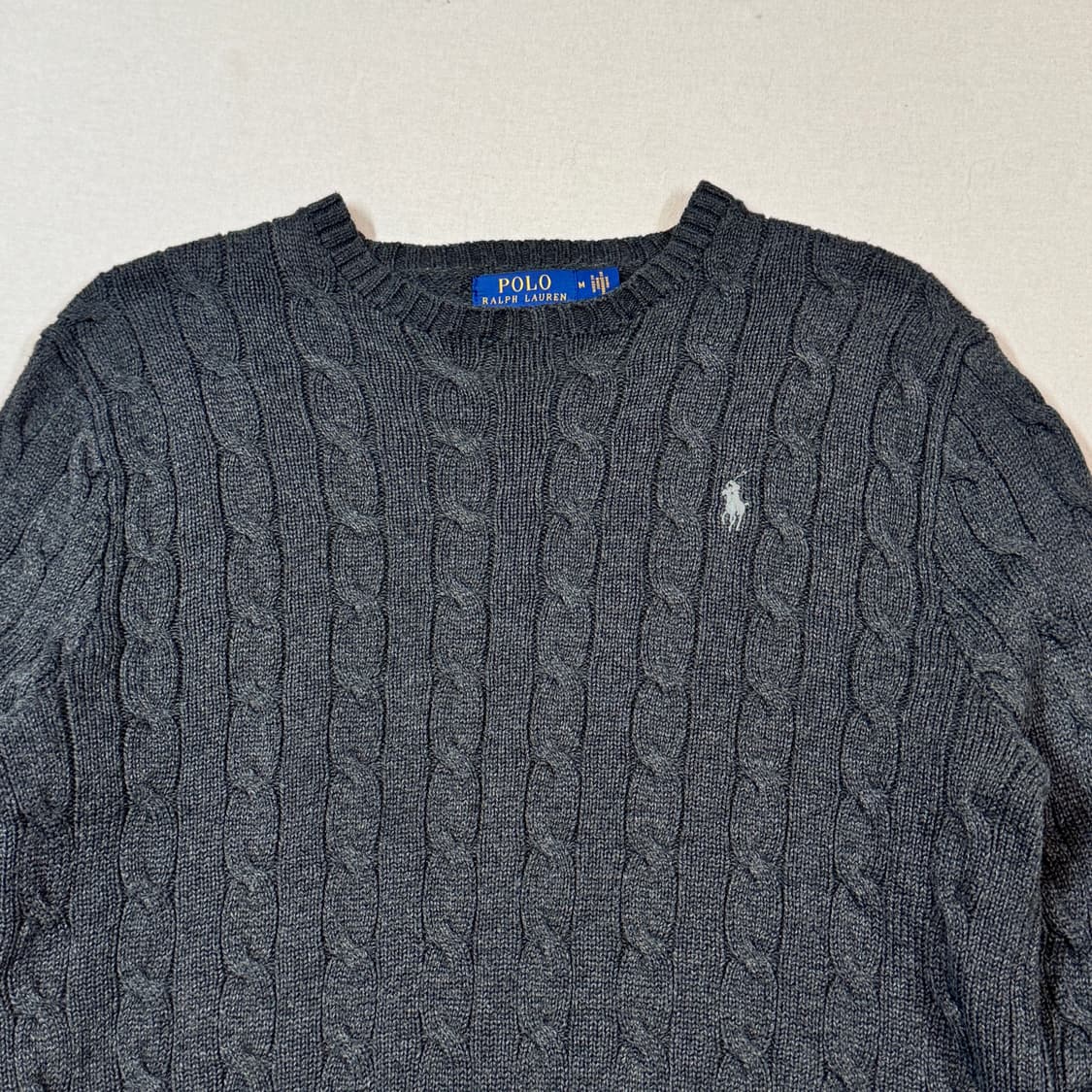 M) 폴로 랄프로렌 코튼 케이블 꽈배기 라운드넥 니트 차콜 상품이미지2