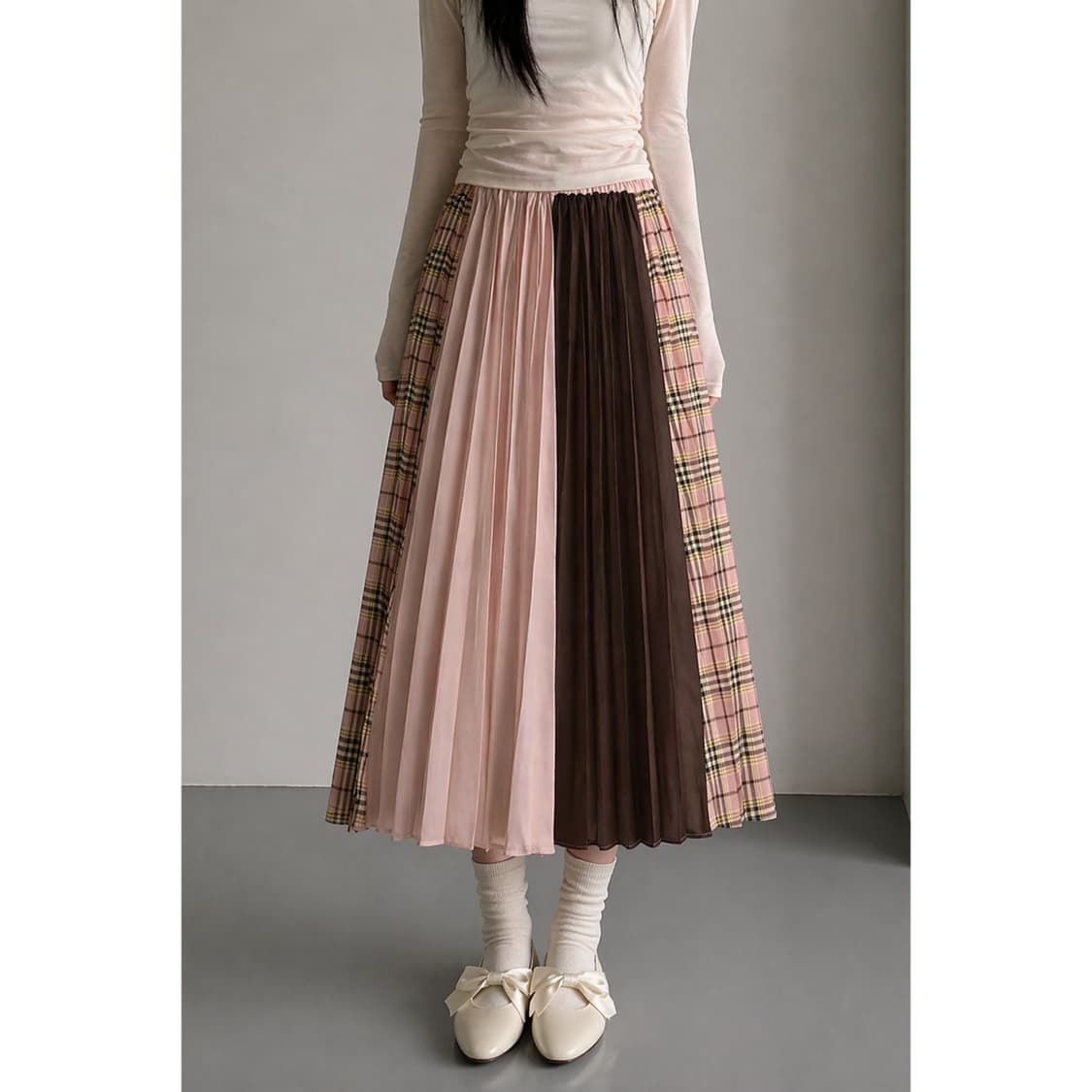 배색 롱 치마 상품이미지1