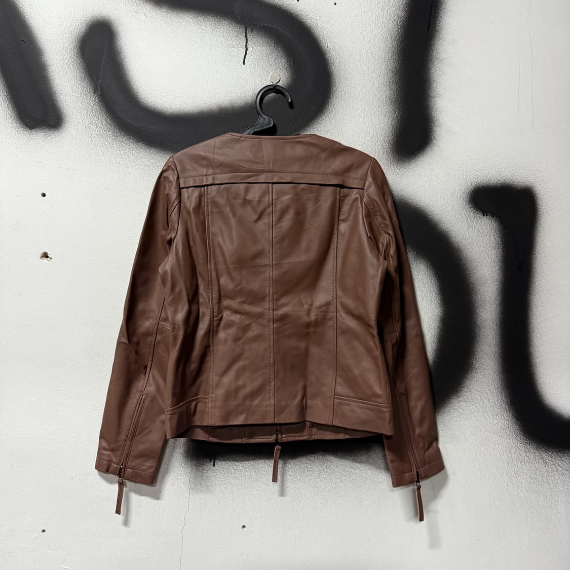 VTG 빈티지 100% 양가죽 오픈 카라 집업 쉽스킨 레더 자켓 상품이미지2