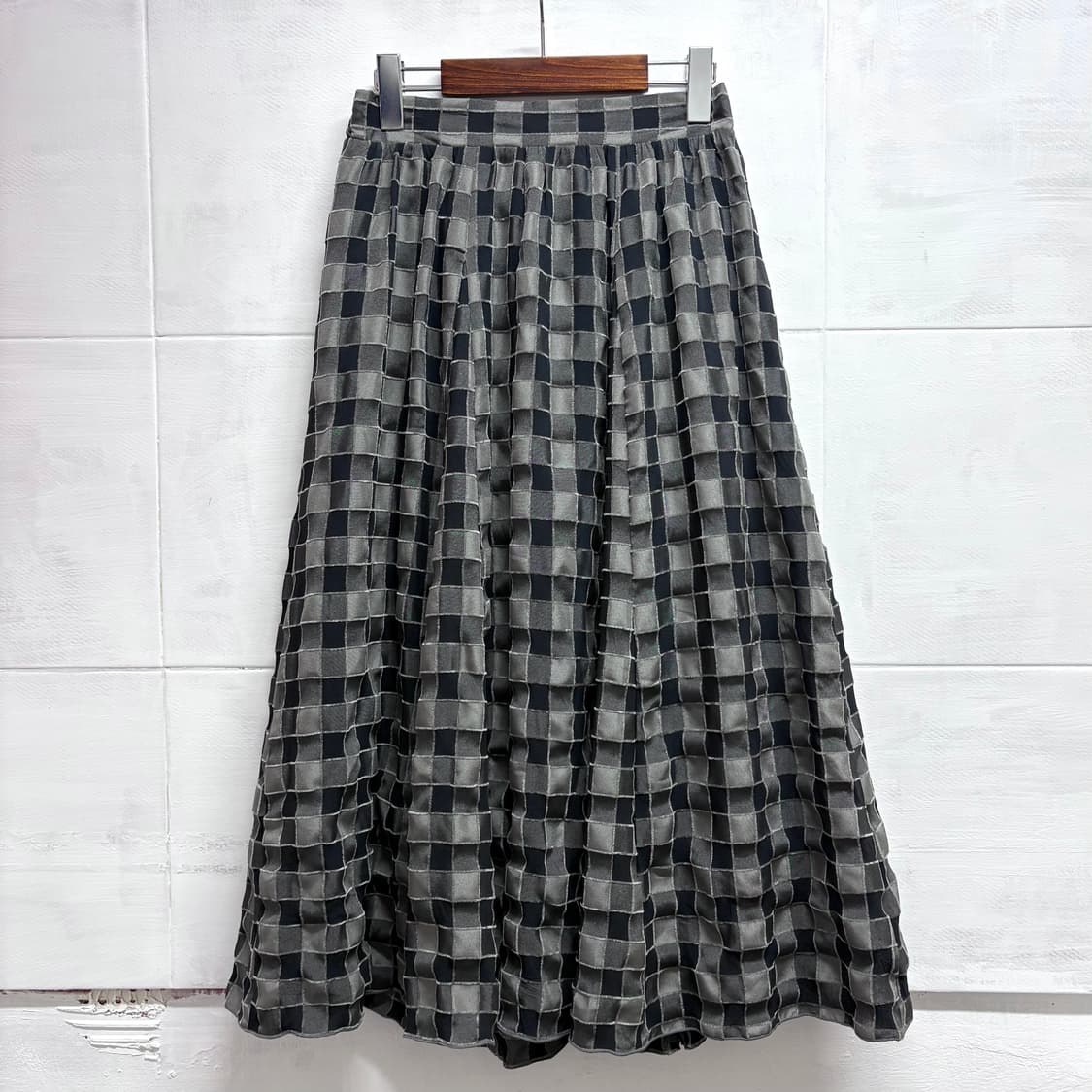 그레이 체크 플레어 롱 스커트  JPN 상품이미지1