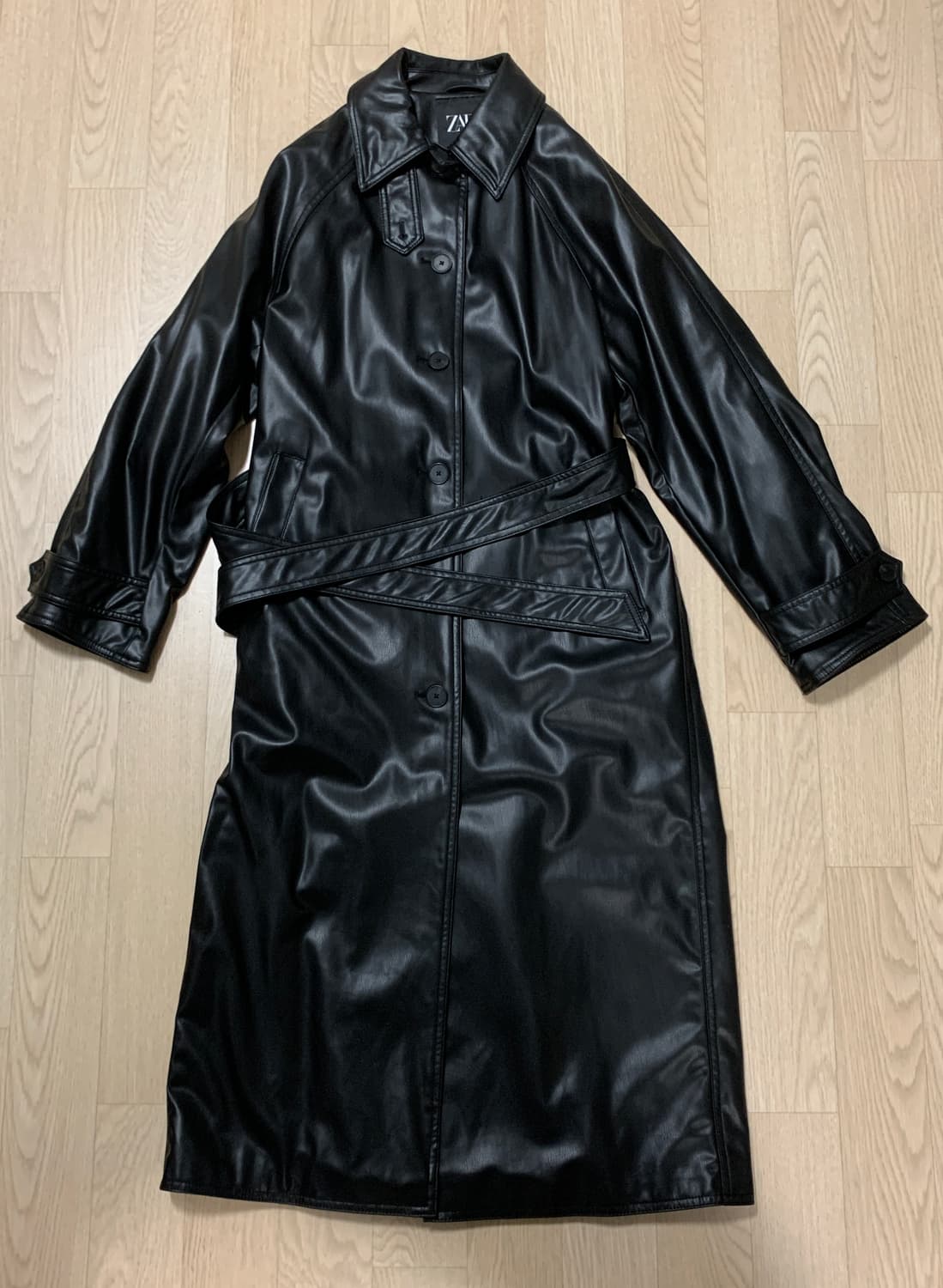 자라 레더 트렌치코트 블랙 상품이미지2