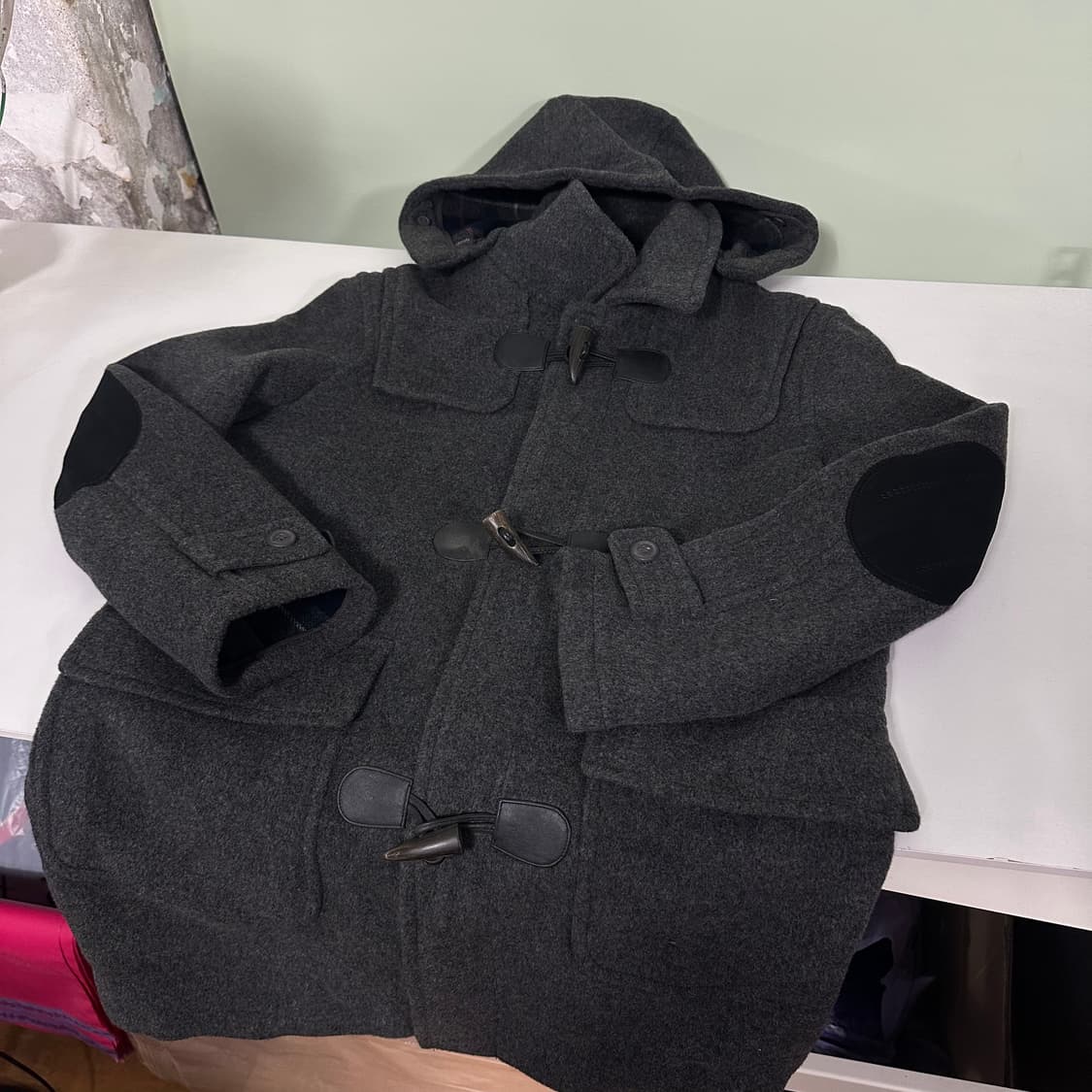 M 95 빈폴 진그레이 후드탈부착 엘보우패치 더플코트 상품이미지2