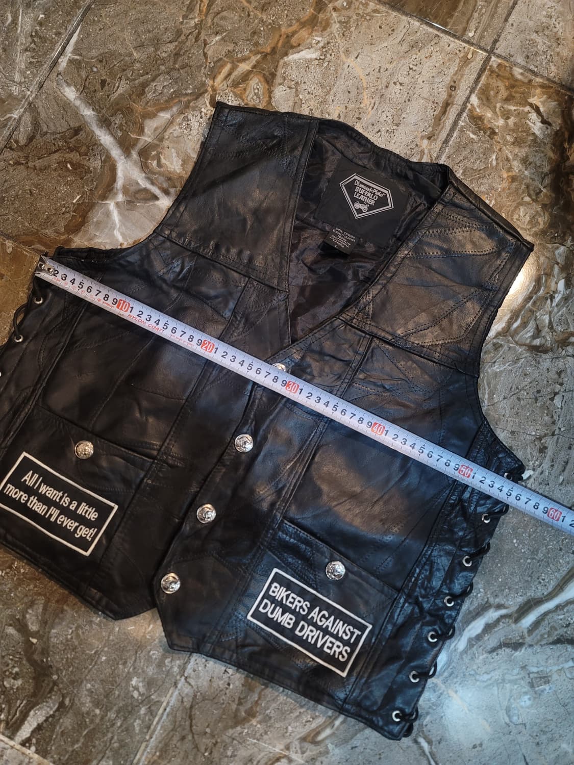 usa 블랙 가죽 바이커 조끼 뒷면에 독수리 패치 상품이미지4