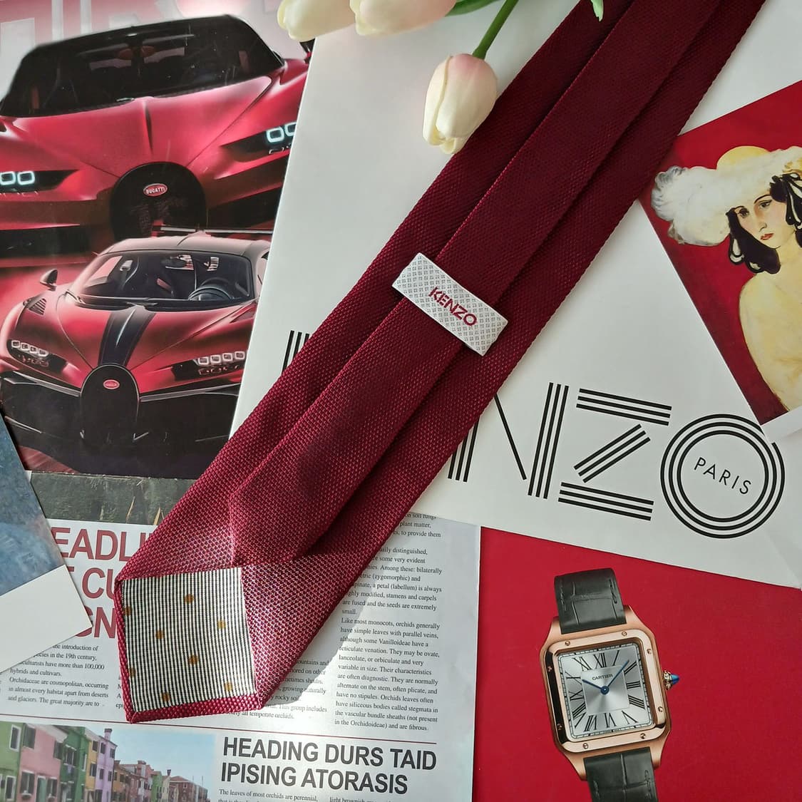 겐조 실크 와인톤레드 텍스처 넥타이 8.6cm A+등급 A19216
 상품이미지4