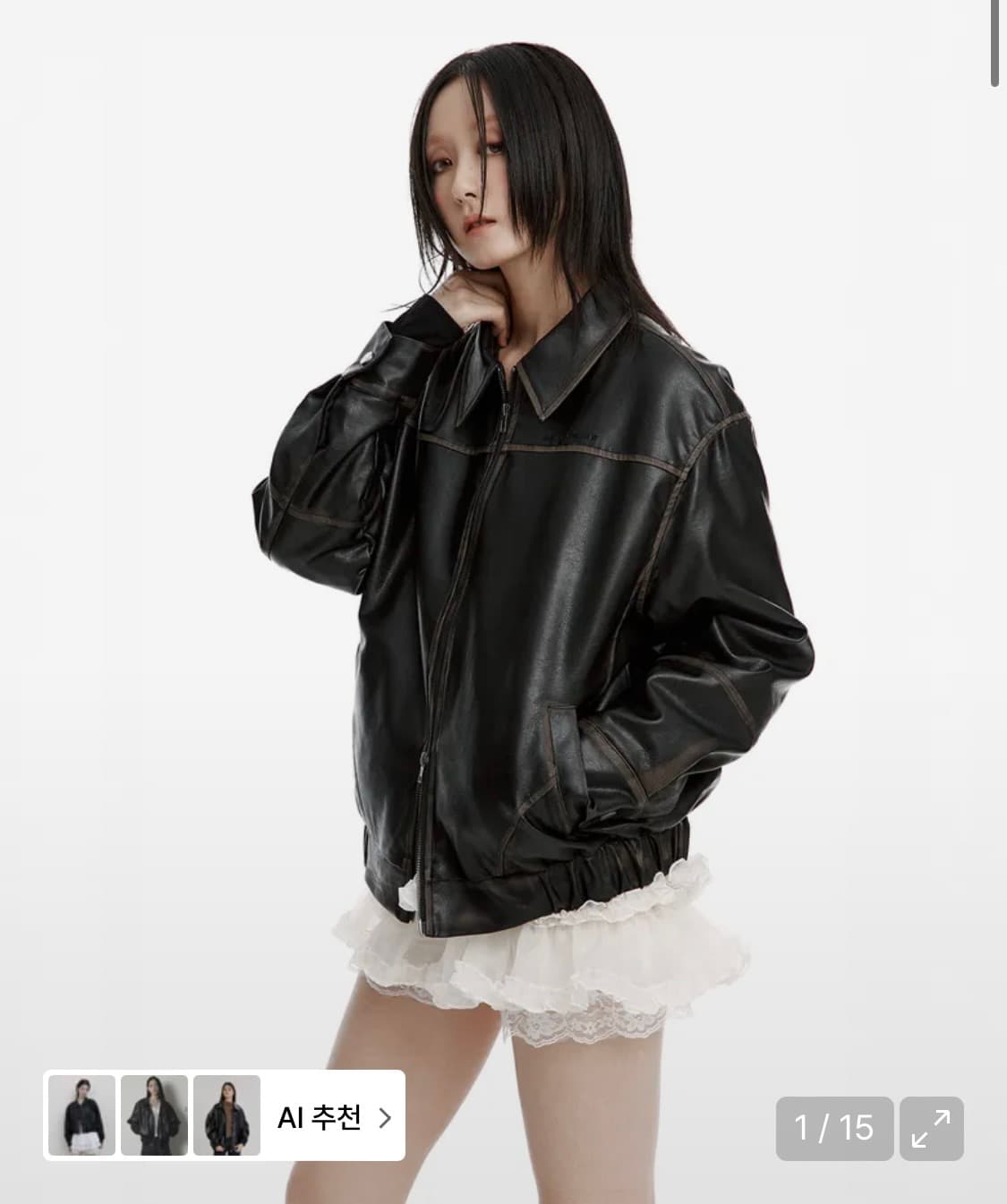 러프넥 워싱 레더 블루종 자켓 상품이미지1