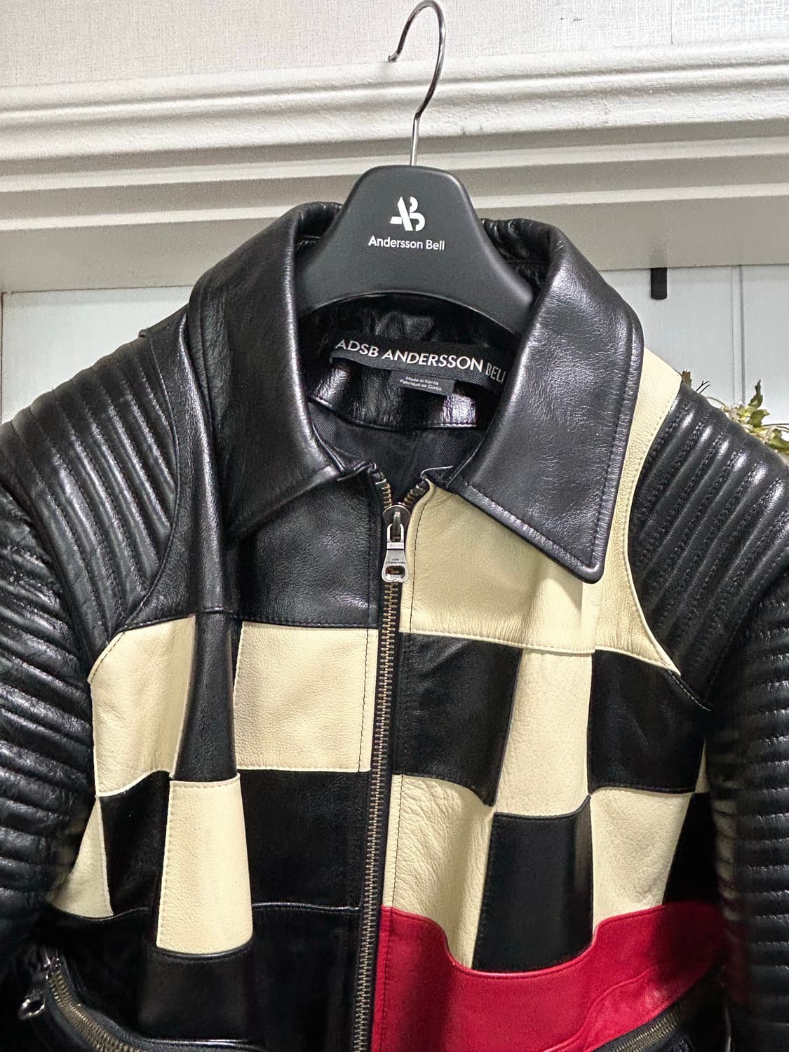 (XL)앤더슨벨 24FW 체커보드 가죽 바이커 자켓 상품이미지3