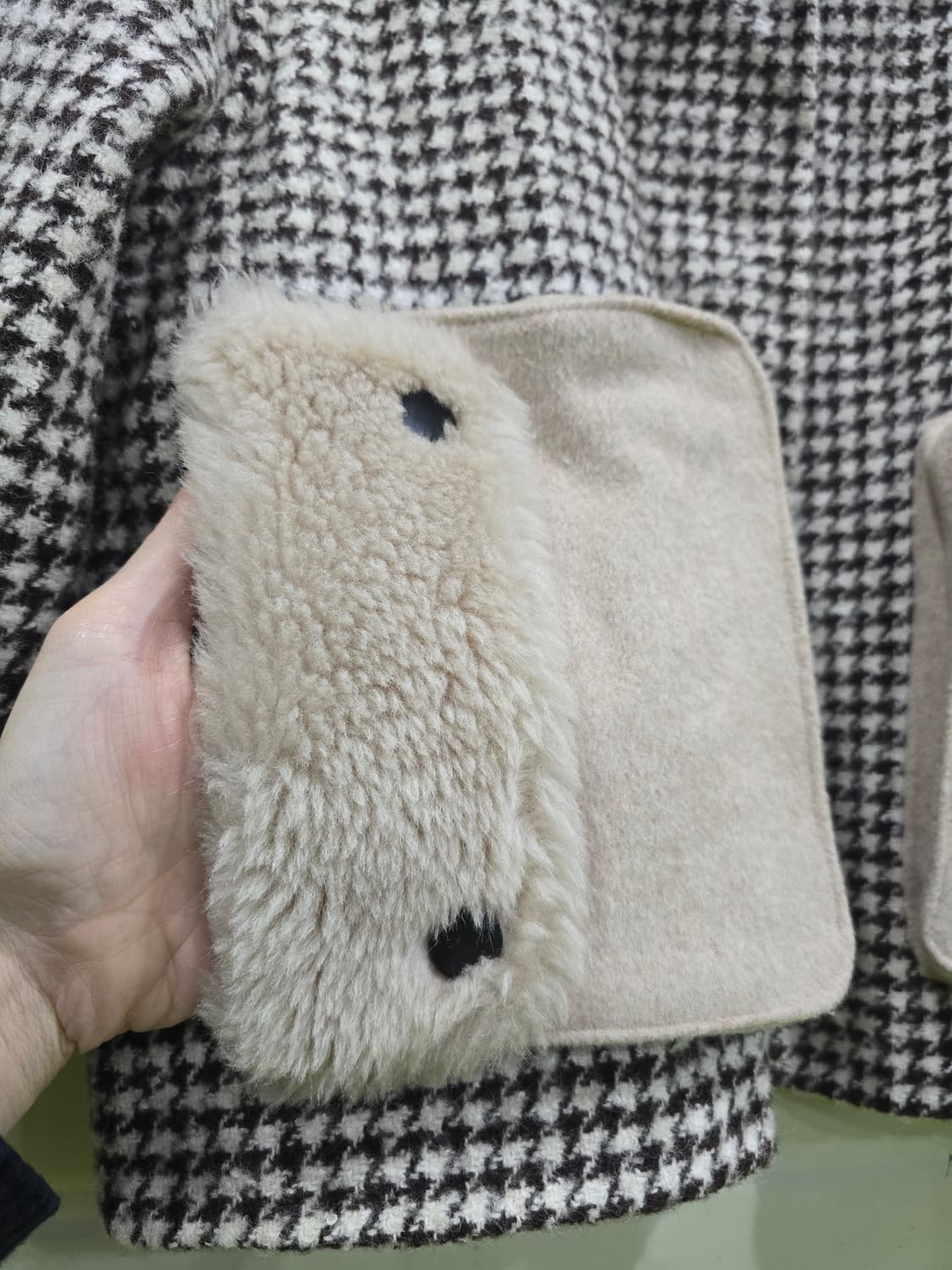 체크 퍼 배색 양모 자켓 S 상품이미지5