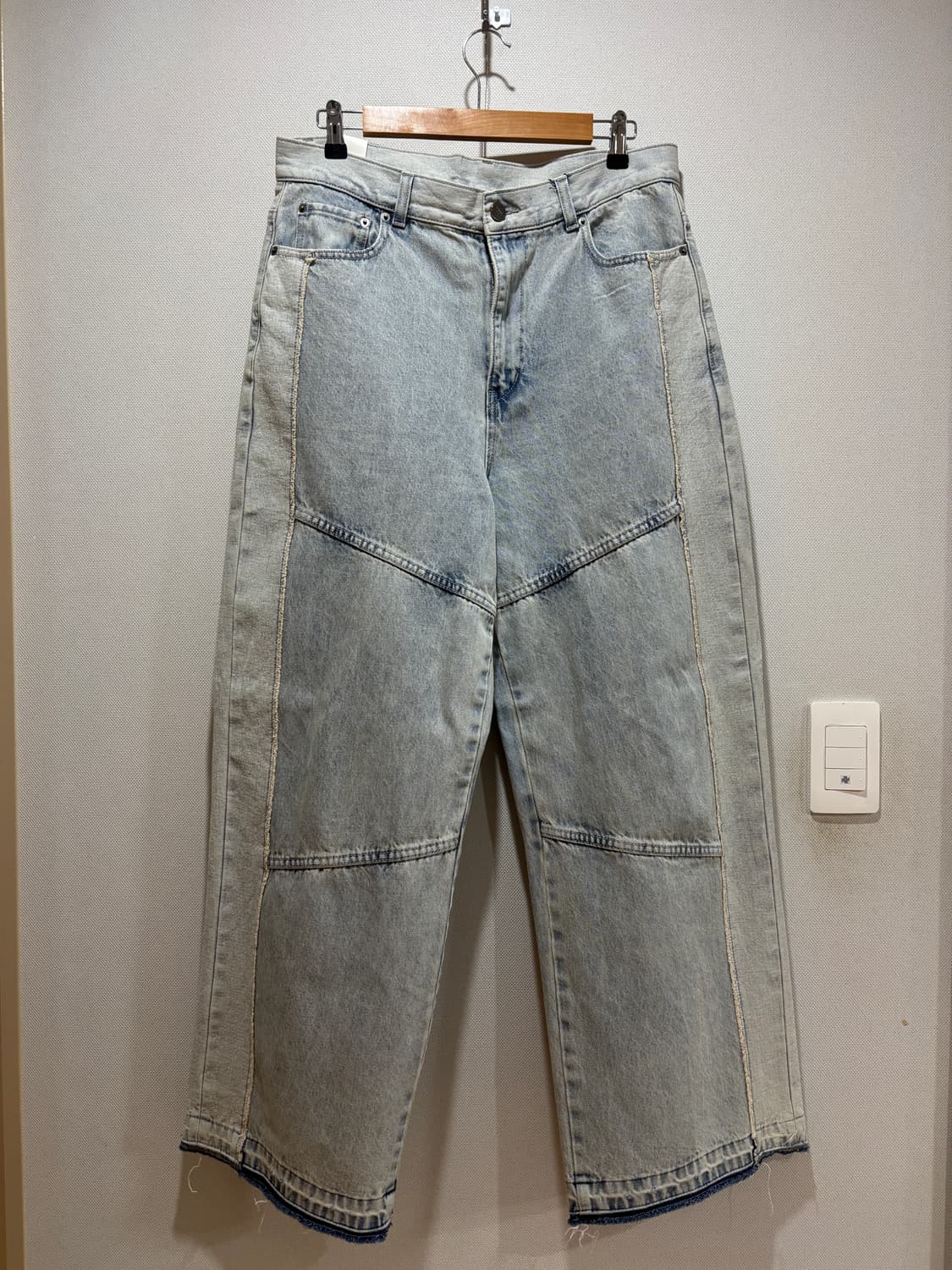 택포/52/S급) 노이어 로우컷 리워크 와이드 데님 팬츠 상품이미지1